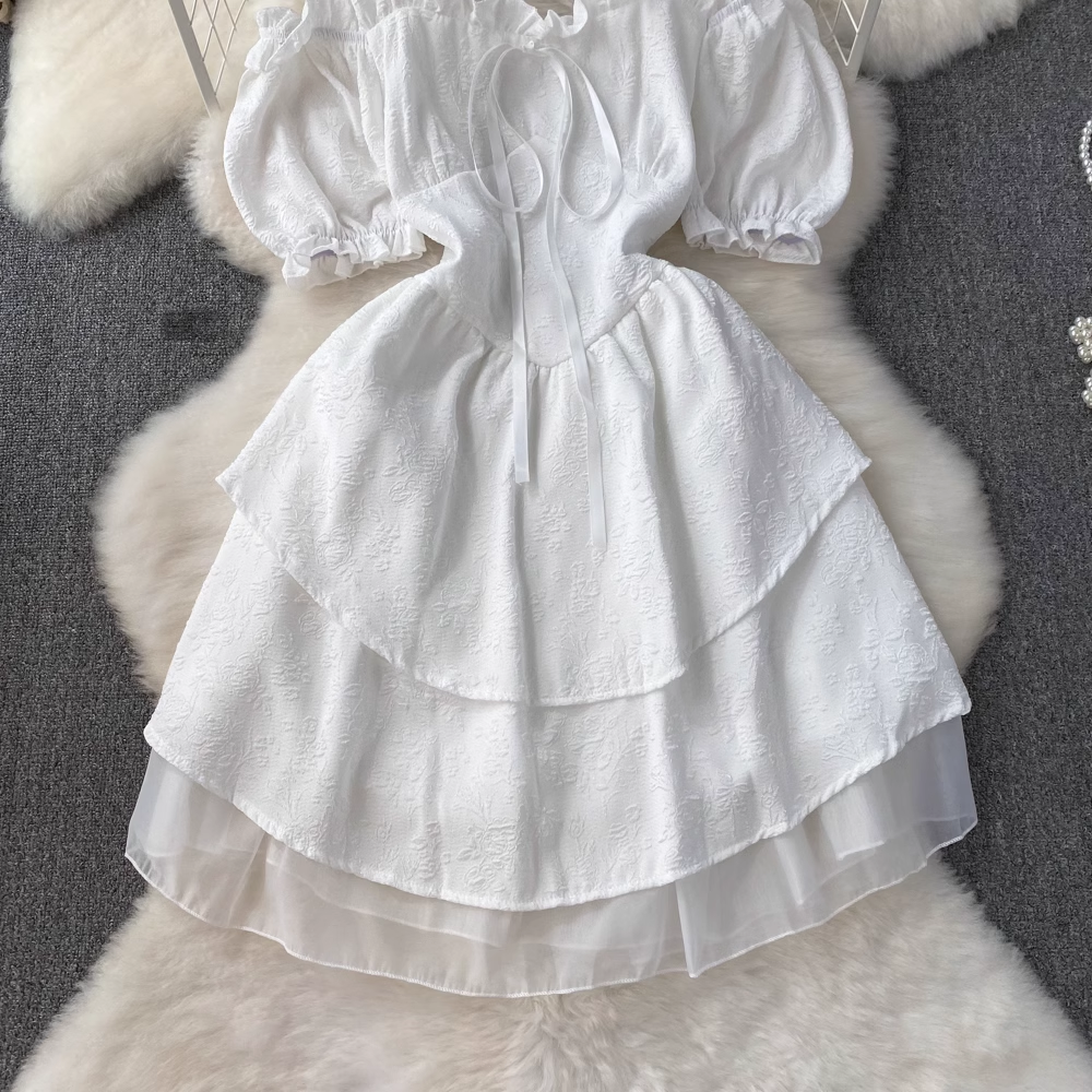 French Shoulder Strapless A-Line Fluffy Princess Dress for Women - Summer Party, Wedding, Prom, Formal Occasions - Style 1687