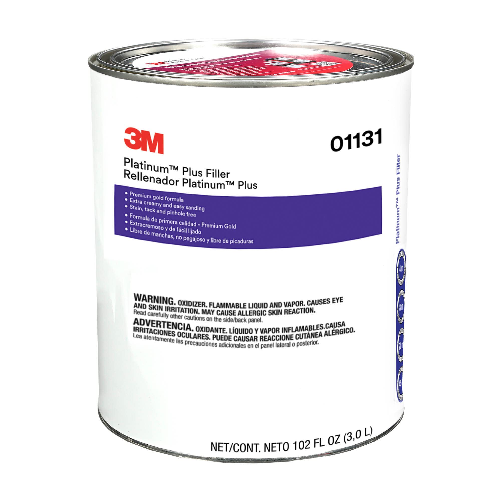 3M Platinum Plus Filler 01131 - 1 Gallon Lightweight Body Filler for Cars | Stain-Free, Tack-Free & Fast-Drying Auto Repair Putty | Perfect for DIY Auto Body Repairs & Professional Collision Repair Work