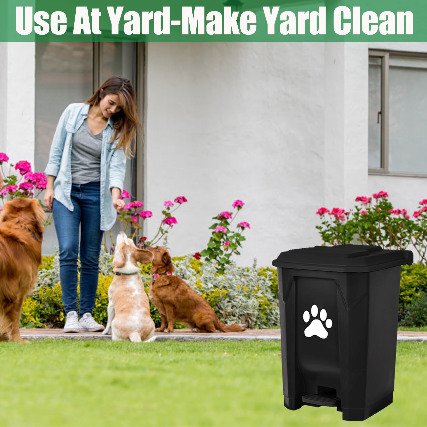 Outdoor Dog Waste Trash Can with Lid - Large Pet Poop Container with Removable Inner Bin & Garbage Bags for Yard, Garden, Kitchen - Black | Perfect for Dog Owners, Parks & Backyard Cleanup