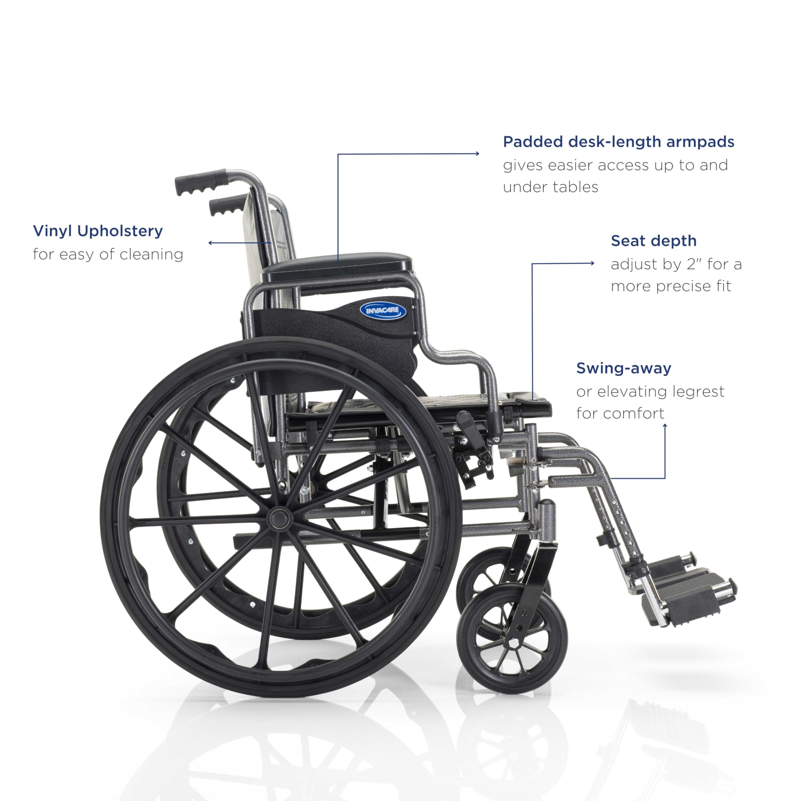 Invacare Essentials Tracer SX3 Foldable Wheelchair with Swing-Away Footrests & Desk Length Arms - 18 Inch Seat - Lightweight Mobility Aid for Indoor/Outdoor Use, Travel & Daily Activities