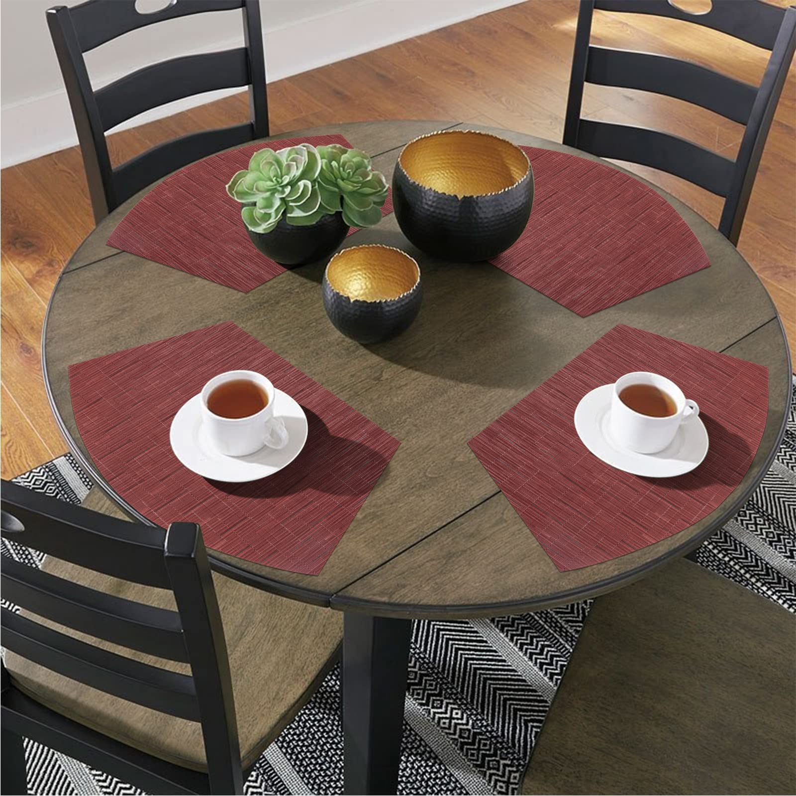 SHACOS 4-Piece Round Wedge Placemats Set - Burgundy Red Heat-Resistant Table Mats for Dining, Easy to Clean - Perfect for Dinner Parties, Holiday Gatherings & Everyday Use