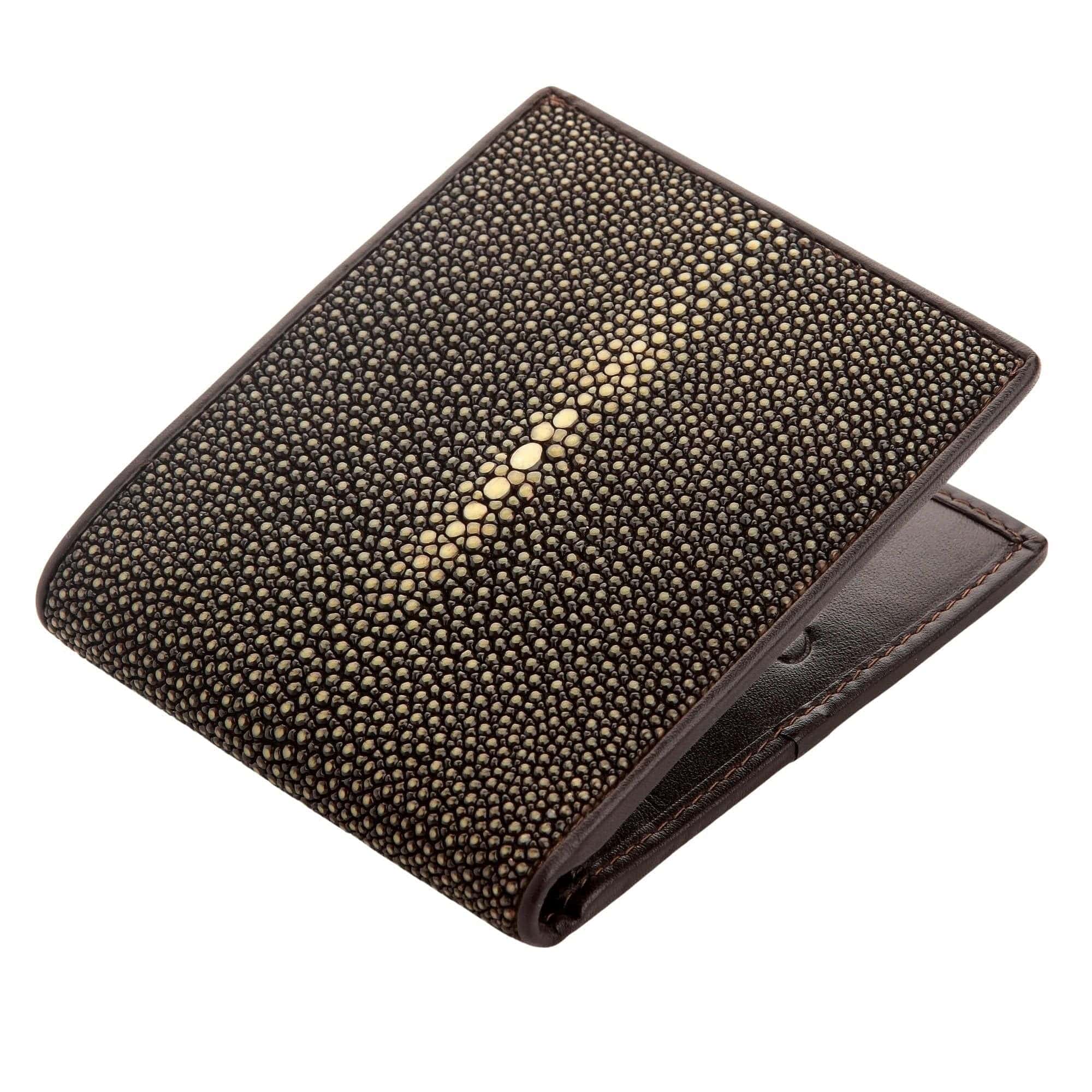 Authentic Brown Polished Stingray Leather Wallet for Men - Premium Slim Bifold RFID Blocking - Perfect Gift for Dad, Husband, Boyfriend (Business, Travel, Everyday Carry)