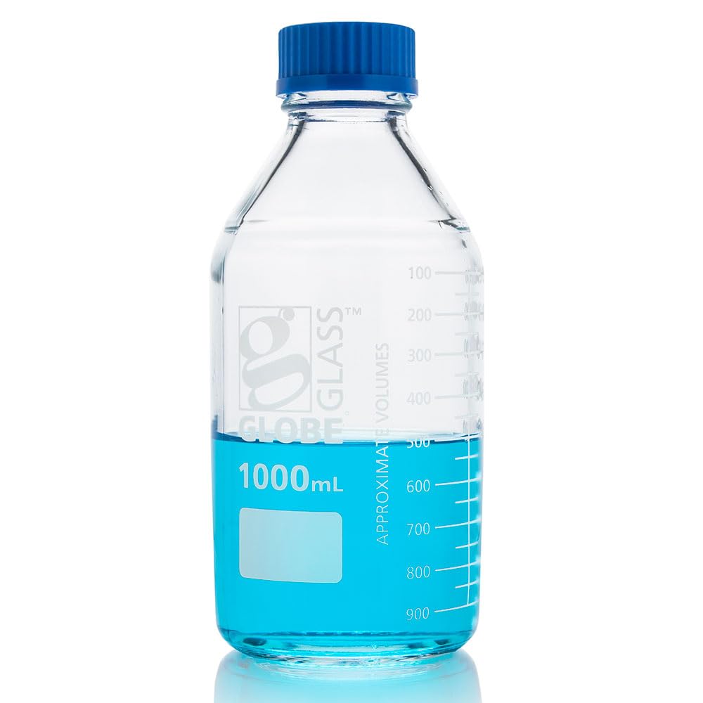 1000mL GL45 Screw Cap Media Bottle - 3.3 Borosilicate Glass with Dual Graduations (10/Box) - Ideal for Laboratory, Chemical Storage & Scientific Experiments