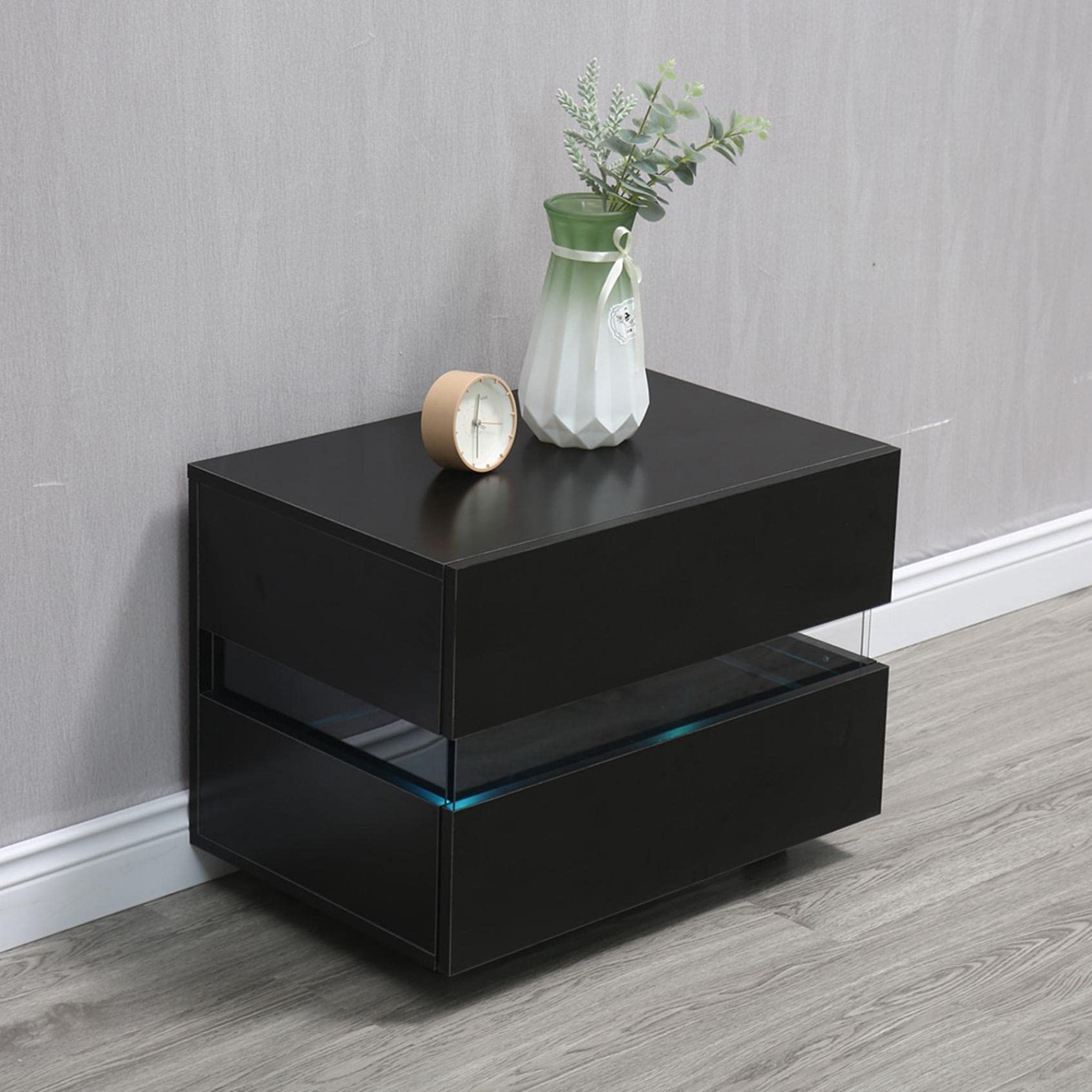 Modern Nightstand with Double Drawers - Easy Assembly Bedside Table for Bedroom, Living Room, Office & Entryway - Compact Storage Cabinet with Drawers - Perfect for Small Spaces & Apartment Living (White) 【US Fast Shipping】