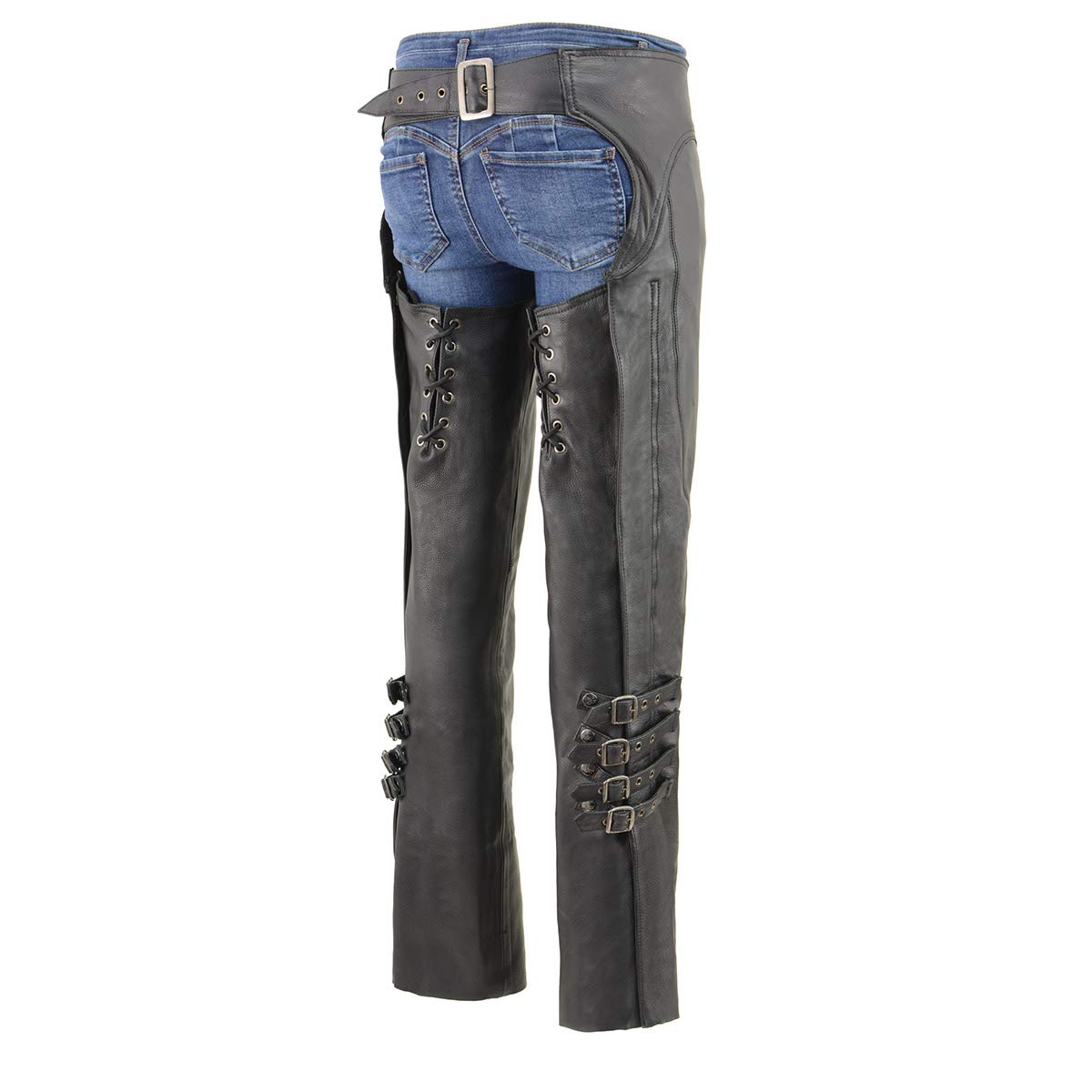 Premium Milwaukee Leather Women's Black Motorcycle Chaps MLL6520 - Medium Size, Protective Riding Gear for Harley Davidson & Cruiser Bikes | Ideal for Long Rides & Cold Weather Protection