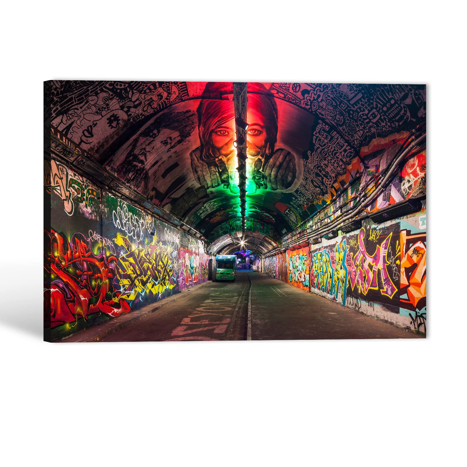 Banksy Inspired Graffiti Canvas Wall Art - Modern Street Art Painting for Living Room Decor - Colorful Graffiti Tunnel Art - 32x48 Inches - Perfect for Urban Home Decor & Office Wall Art