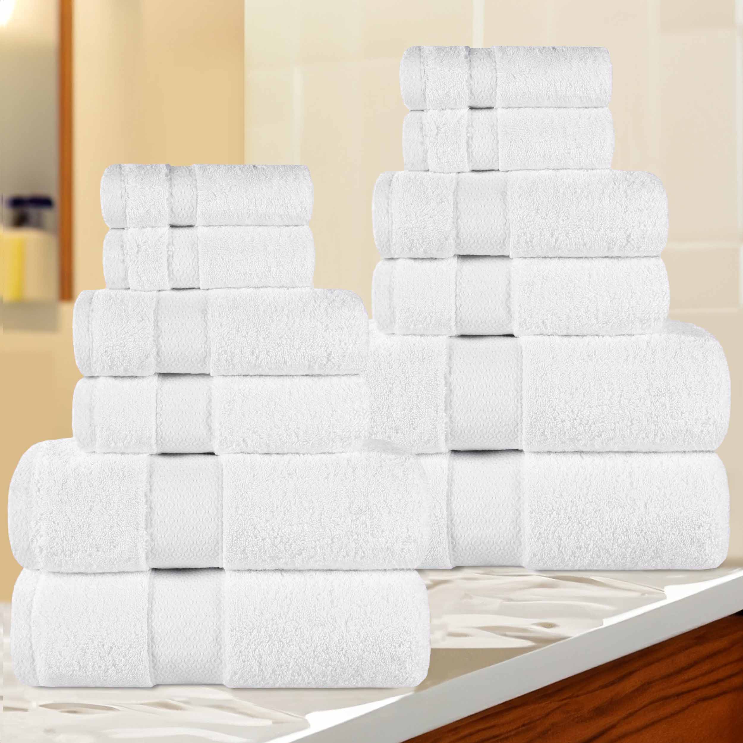Premium 12-Piece Giza Cotton Dobby Towel Set - Ultra Absorbent & Luxurious Egyptian Cotton Bath Towels for Spa, Hotel & Home Use