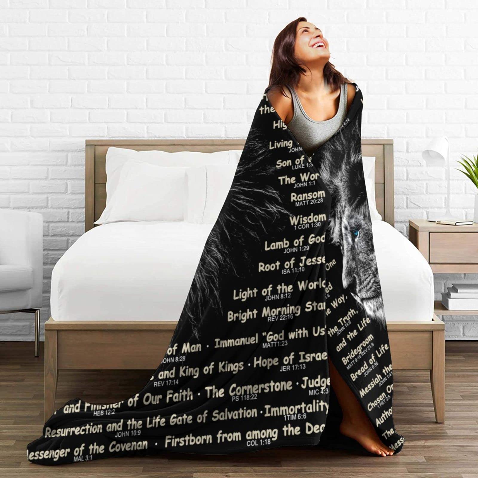 50x40 Inch Bible Verse Blanket - Soft Lightweight Christian Religious Throw Blanket for Women & Men | Cozy Plush Warm Lion Design | Perfect for Prayer, Church, Bible Study & Home Decor