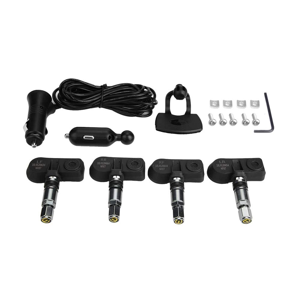Car TPMS Tire Pressure Monitoring System with 4 Internal Sensors & LCD Display - USB Cigarette Lighter Charger, IP5K4K Waterproof - Real-Time Tire Pressure & Temperature Alert for Safe Driving (SUV/Truck/Car)