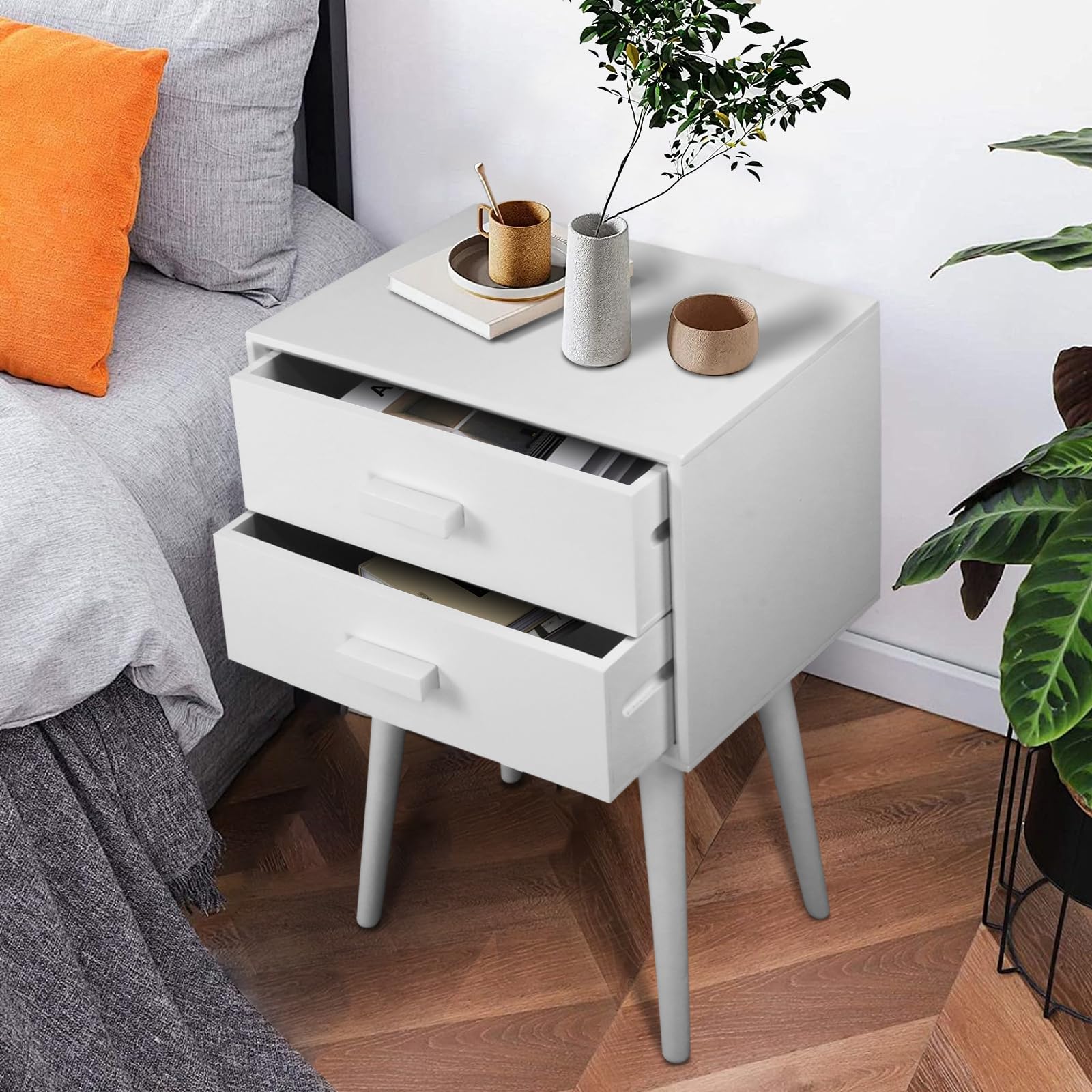 Urbanest Hartford Two Drawer Nightstand - Cream White Bedside Table for Small Spaces, Bedroom Furniture with Storage | Perfect for Apartments, Dorms & Guest Rooms