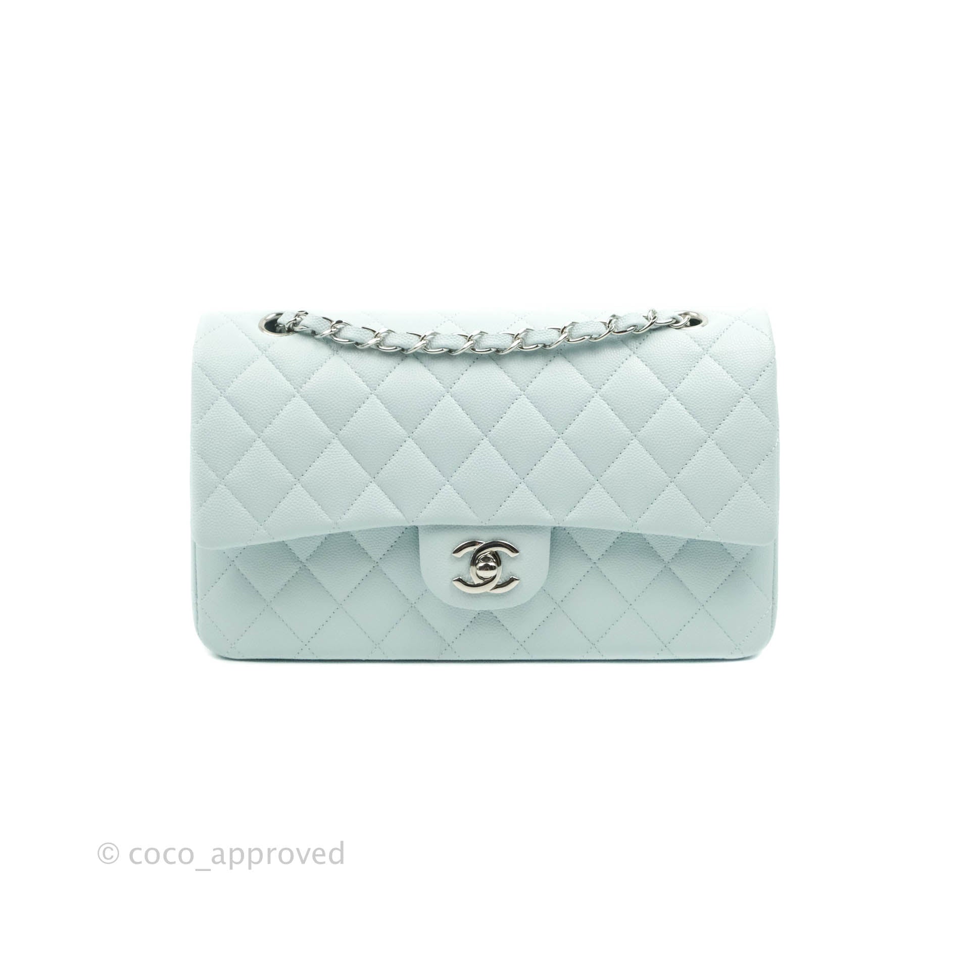 Chanel Classic M/L Medium Double Flap Bag in Blue Caviar Leather with Silver Hardware 21K Collection - Perfect for Luxury Fashion, Evening Events & Gift Giving