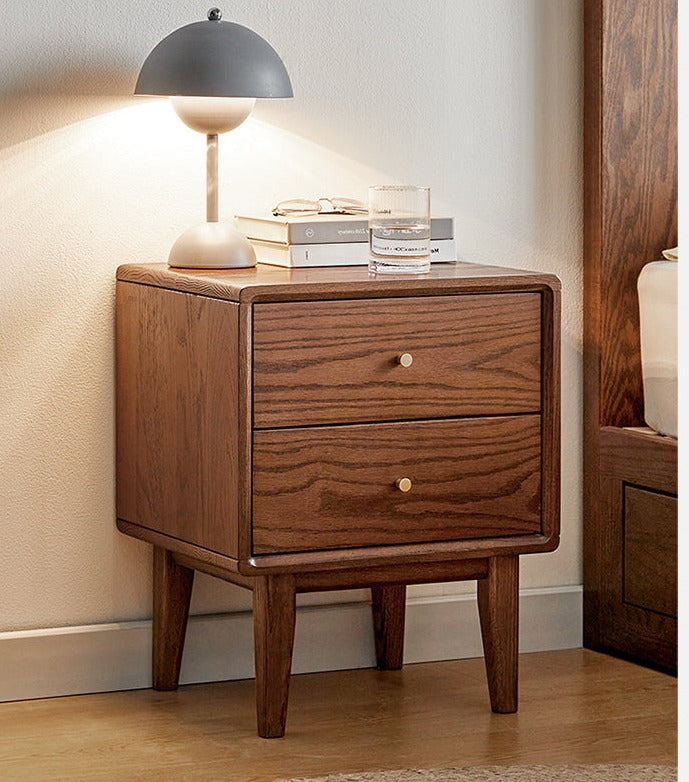 Solid Oak Wood Nightstand - Nordic Style Bedside Table for Bedroom, Living Room, or Office - Modern Minimalist Furniture with Storage Shelf