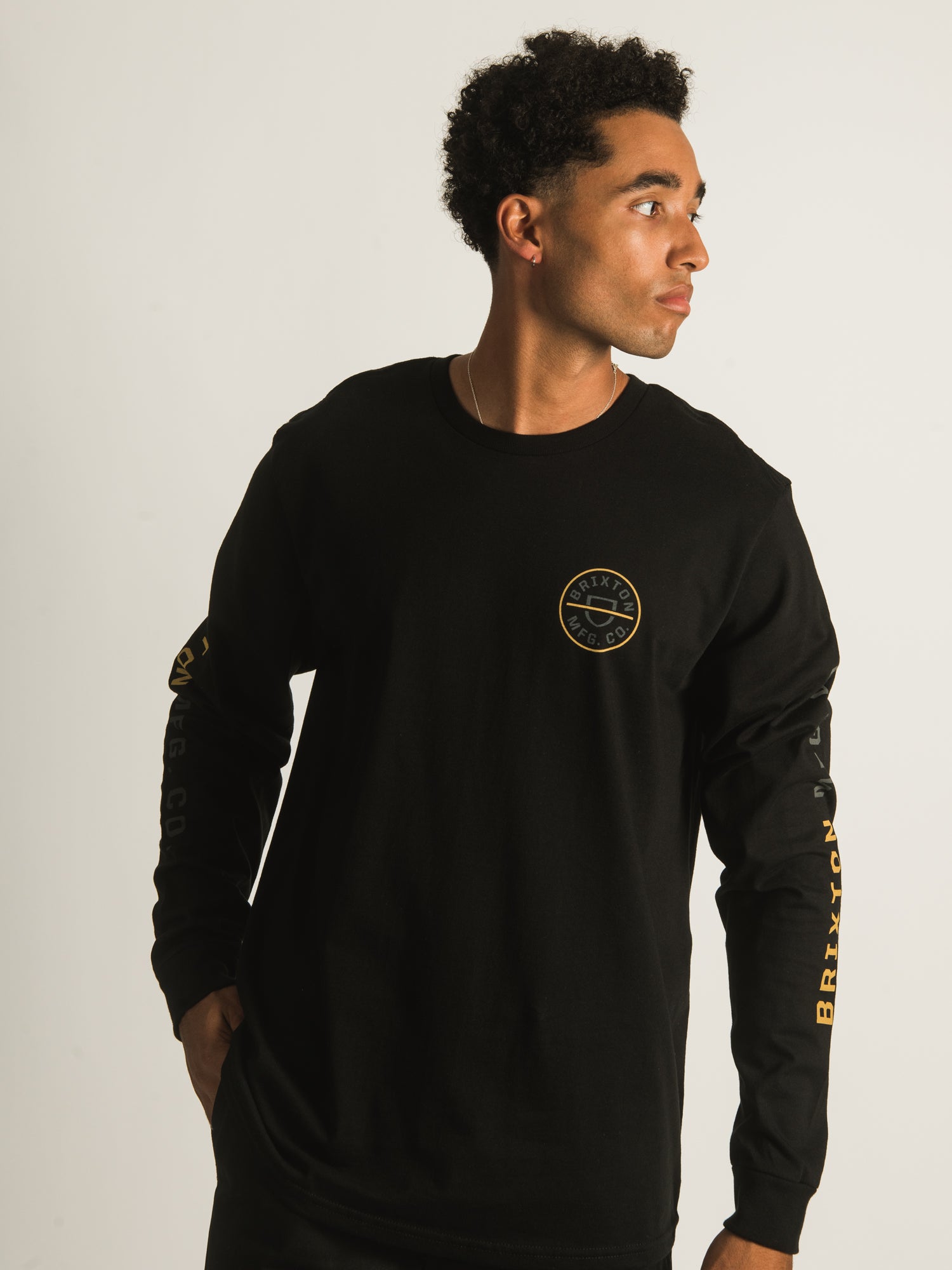 BRIXTON CREST Long Sleeve T-Shirt for Men - Soft Cotton Crewneck Tee - Casual & Streetwear Style - Perfect for Everyday Wear, Work, and Outdoor Activities