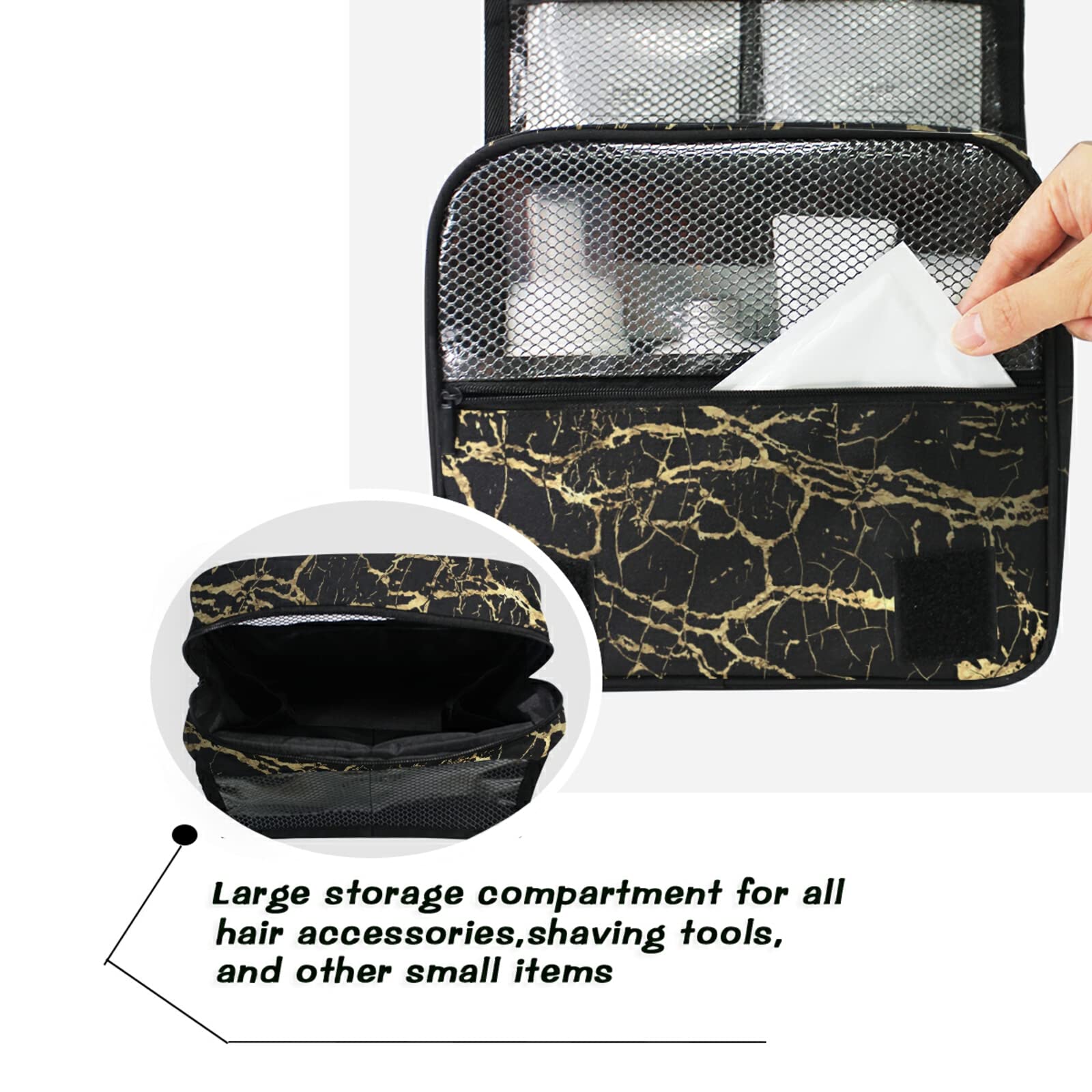 Custom Golden Marble Travel Toiletry Bag - Waterproof Makeup Organizer for Bathroom & Travel