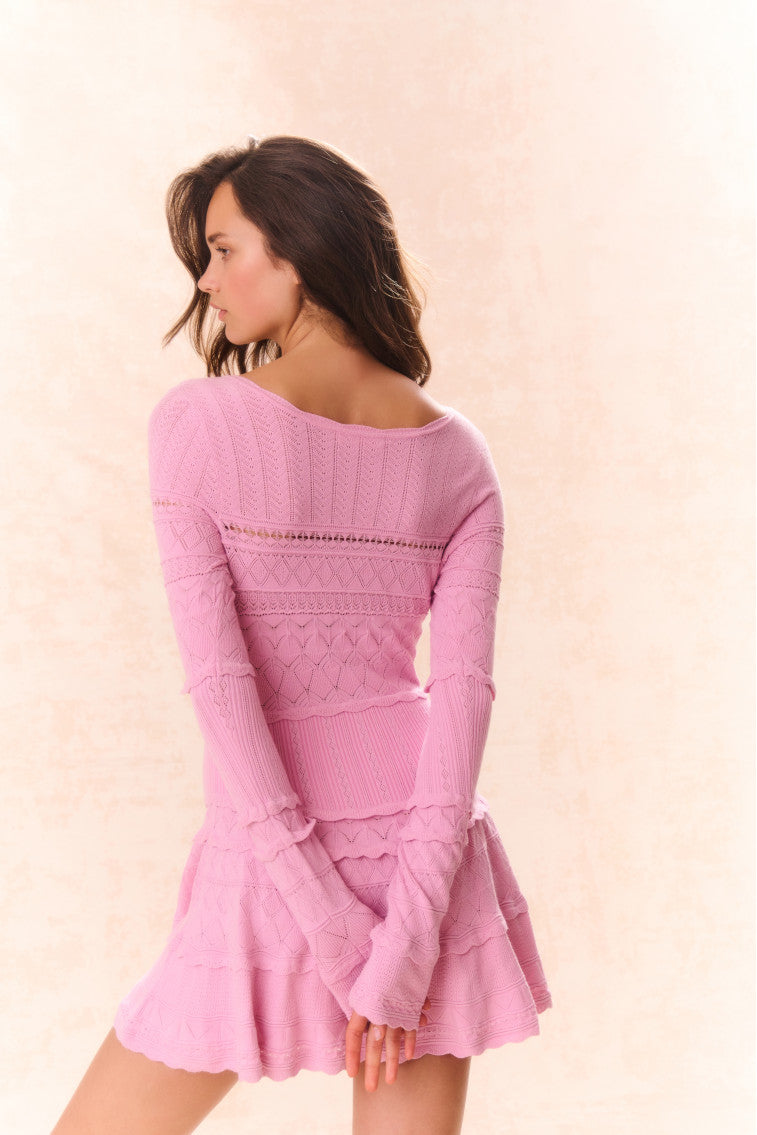 Lavender Pointelle Knit Mini Dress - Floral Lace Summer Dress for Women, Perfect for Beach Vacations & Date Nights
