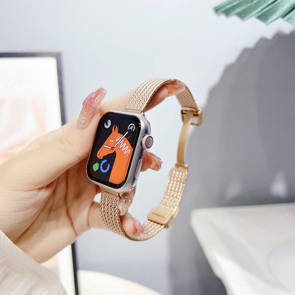 Slim Stainless Steel Apple Watch Band for Women - Elegant & Durable Replacement Strap - Perfect for Workouts, Office & Everyday Wear