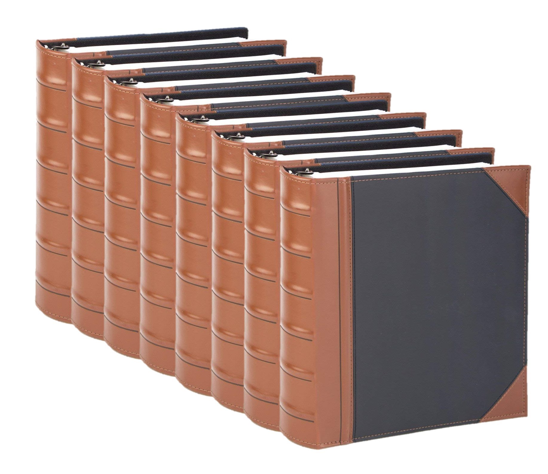 Premium Executive Binder - Genuine English Leather 2-Tone Design with Decorative Stitching & Ribbed Spine - Heavy Duty 3 D-Ring with Reinforced Boosters - 1.5 Inch Black Binder (8-Pack) - Perfect for Office Presentations, Business Meetings & Professional Document Organization