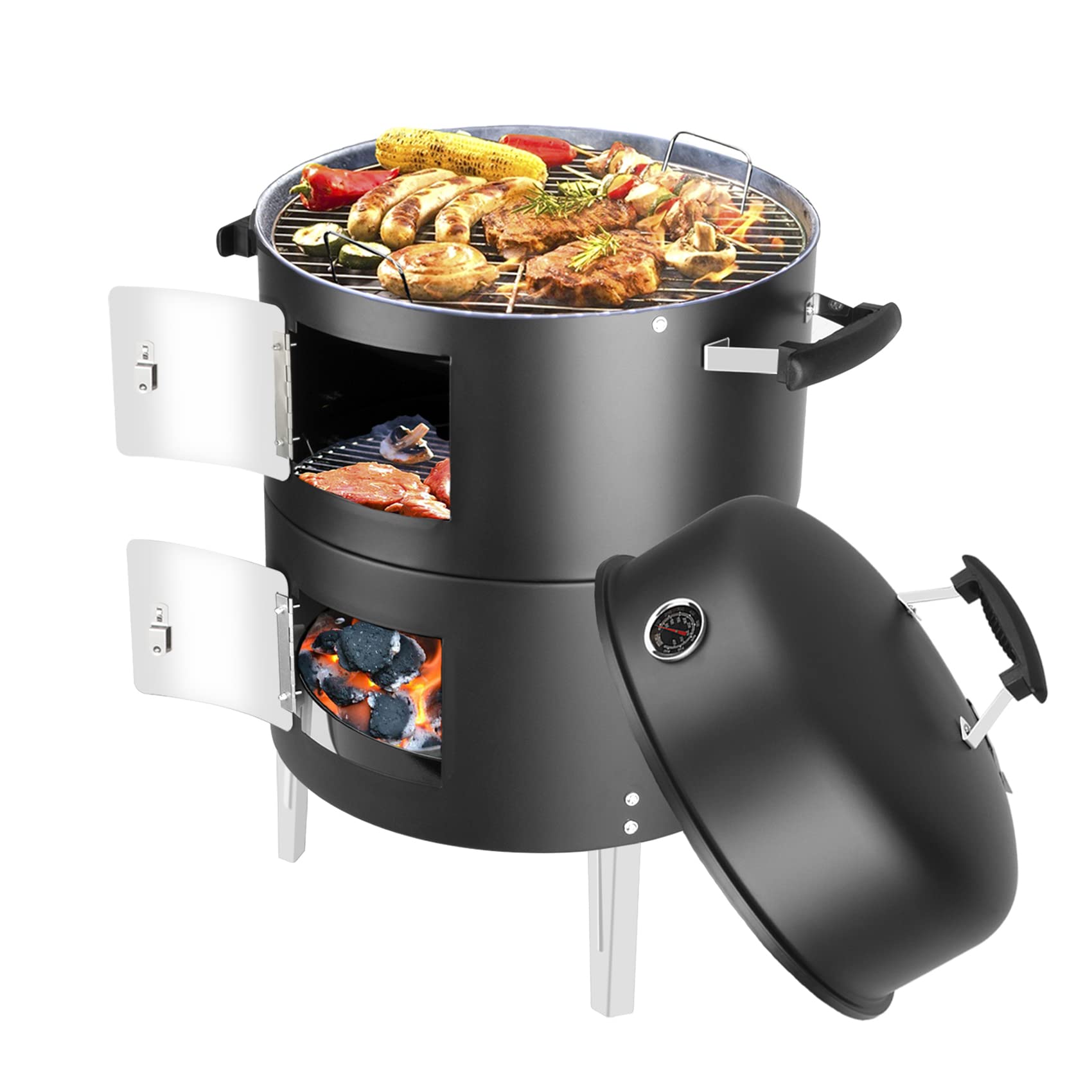 SUNLIFER Portable Charcoal BBQ Grill - Compact Outdoor Smoker Grill for Backyard, Patio, Camping & Picnics | Perfect for Smoking Meats, Grilling Burgers & Outdoor Cooking | Lightweight & Easy to Carry