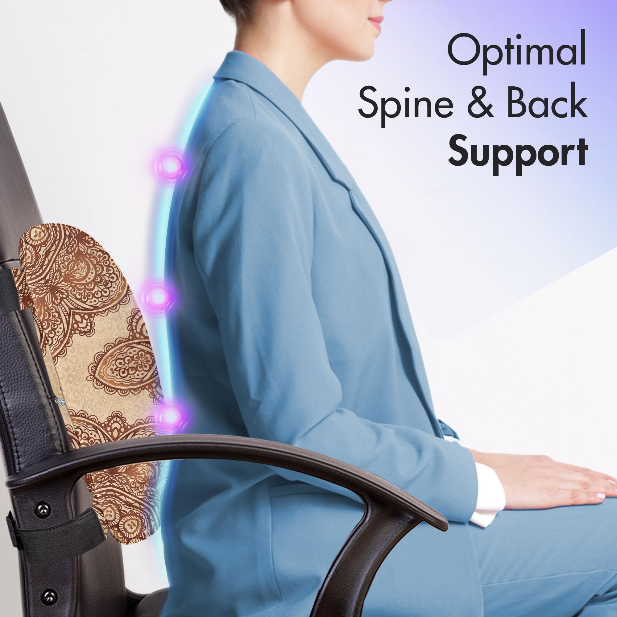 Ambesonne Ethnic Lumbar Support Pillow - Mandala Floral Design with Abstract Paisley Print, High Density Foam for Office Chair & Car Seat (14x13 Inches, Dark Brown) - Perfect for Back Pain Relief, Home Office & Long Drives