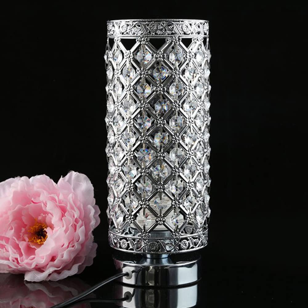 ZSIDA Crystal Table Lamp - Modern Bedside Nightstand & Desk Lamp with Crystal Beads Lampshade, Art Deco Style Lighting for Bedroom, Living Room, Office Decor