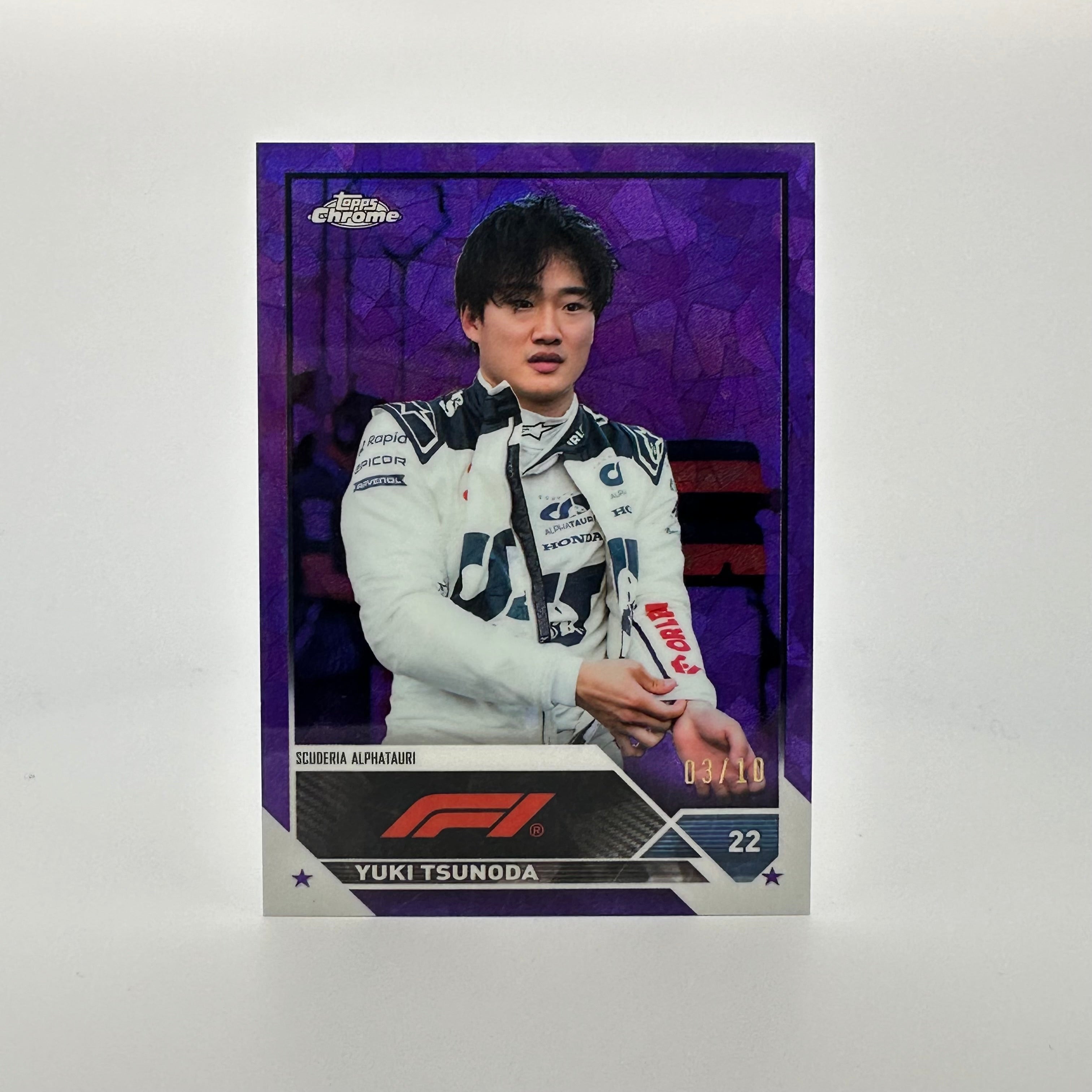 2023 Topps Chrome Sapphire Yuki Tsunoda #56 Purple F1 Racing Card - Perfect for Collectors, Trading, and Displaying in Your Sports Memorabilia Collection