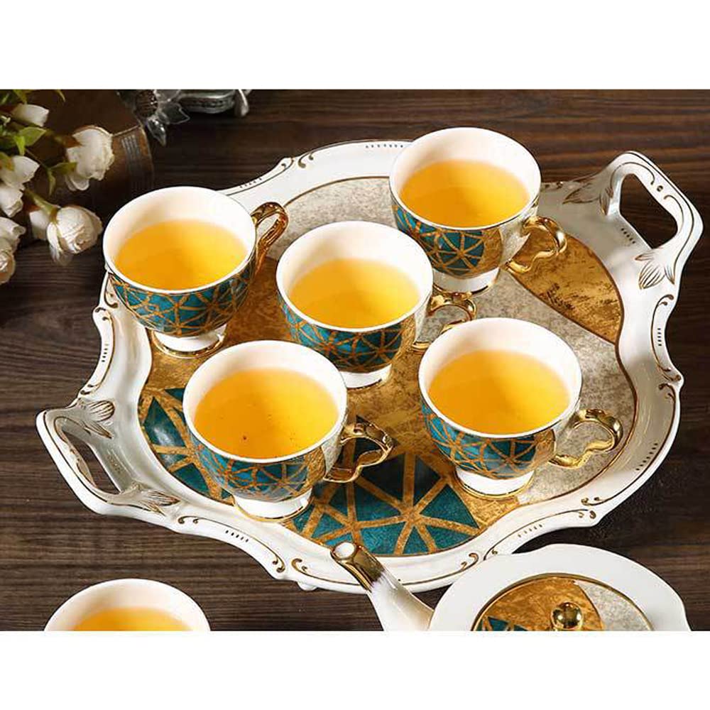 European-Style Ceramic Tea Set Tray with Rhododendron Bird Design - Elegant Afternoon Tea Serving Platter for Living Room, Bedroom & Kitchen | Perfect for Tea Parties, Snack Serving & Home Decor
