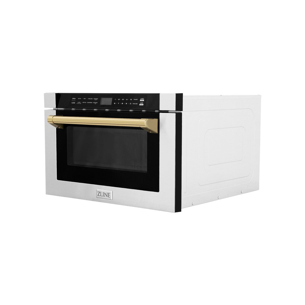 ZLINE Autograph Edition 24-Inch Built-In Microwave Drawer - 1.2 cu.ft Stainless Steel with Polished Gold Accents - Perfect for Modern Kitchens & Luxury Home Renovations (MWDZ 1 H G)