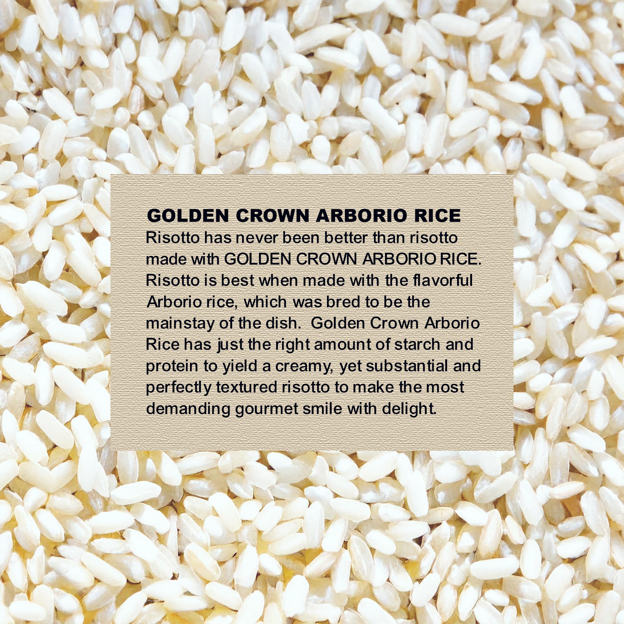 Premium Golden Crown White Arborio Rice - Gluten Free, Non-GMO Project Verified, Vegan, Naturally Fragrant Medium Grain Rice (2LB/32oz) - Perfect for Risotto, Paella, Rice Pudding & Italian Dishes