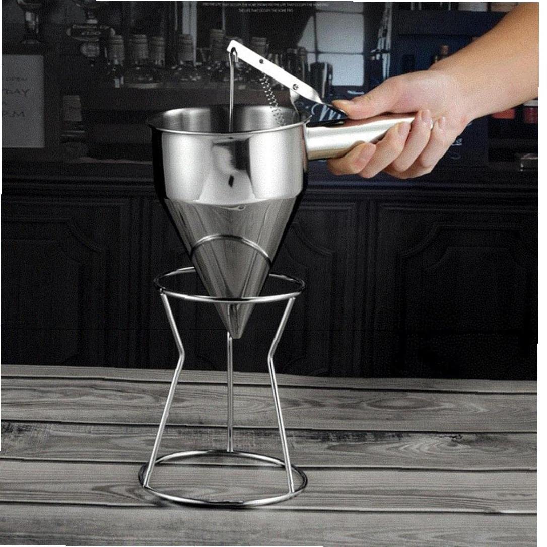 Premium Stainless Steel Piston Funnel - Perfect for Cream Dispensing, Cake Decorating & Pancake Batter Pouring - Essential Kitchen & Bakery Baking Accessories for Dessert Making, DIY Creations & Professional Use
