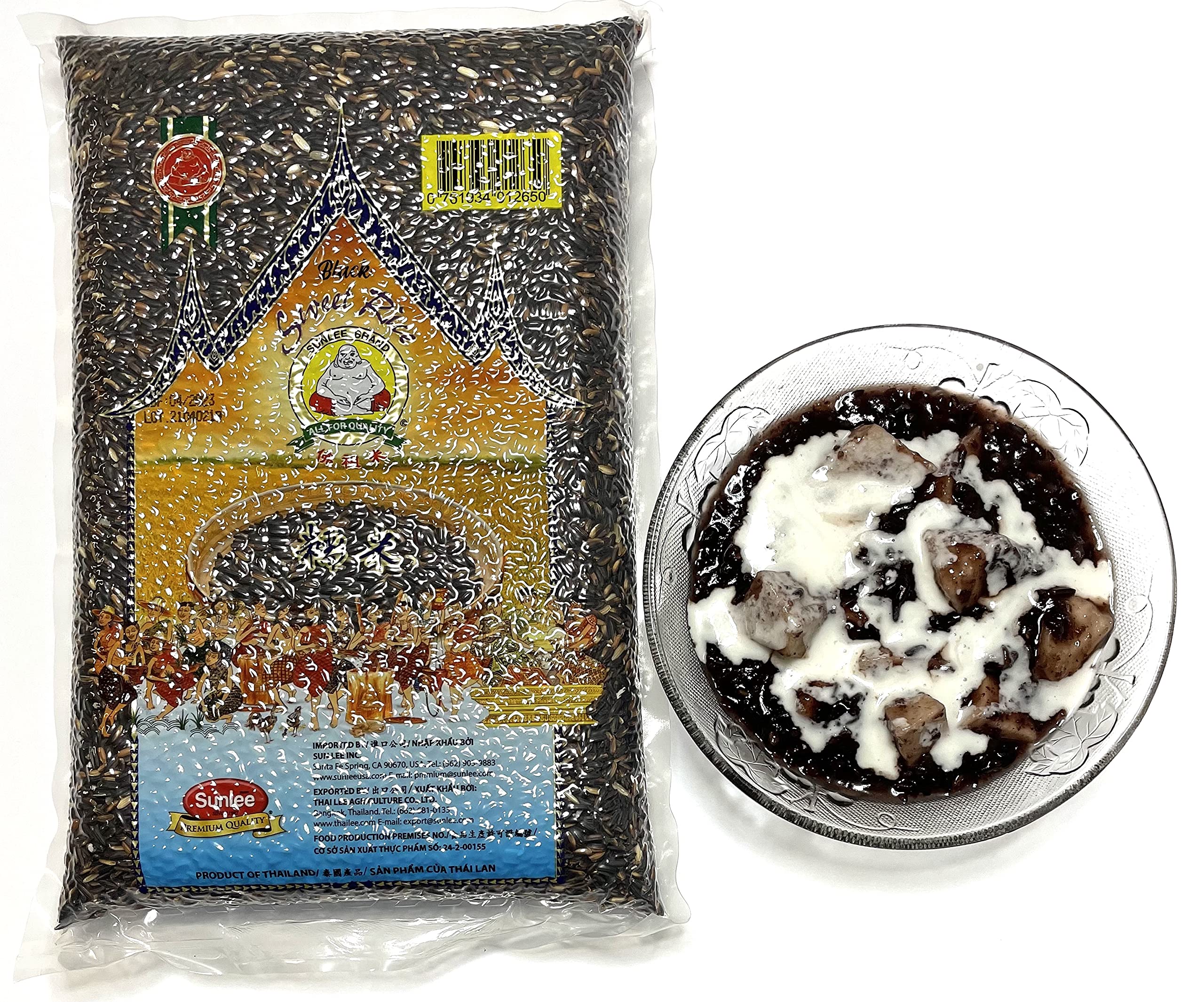 Premium Black Sticky Rice - Buddha Sunlee Thai Sweet Rice, Gluten-Free 5 lb Vacuum Sealed | Authentic Thai Pantry | Perfect for Desserts, Rice Pudding & Asian Cooking