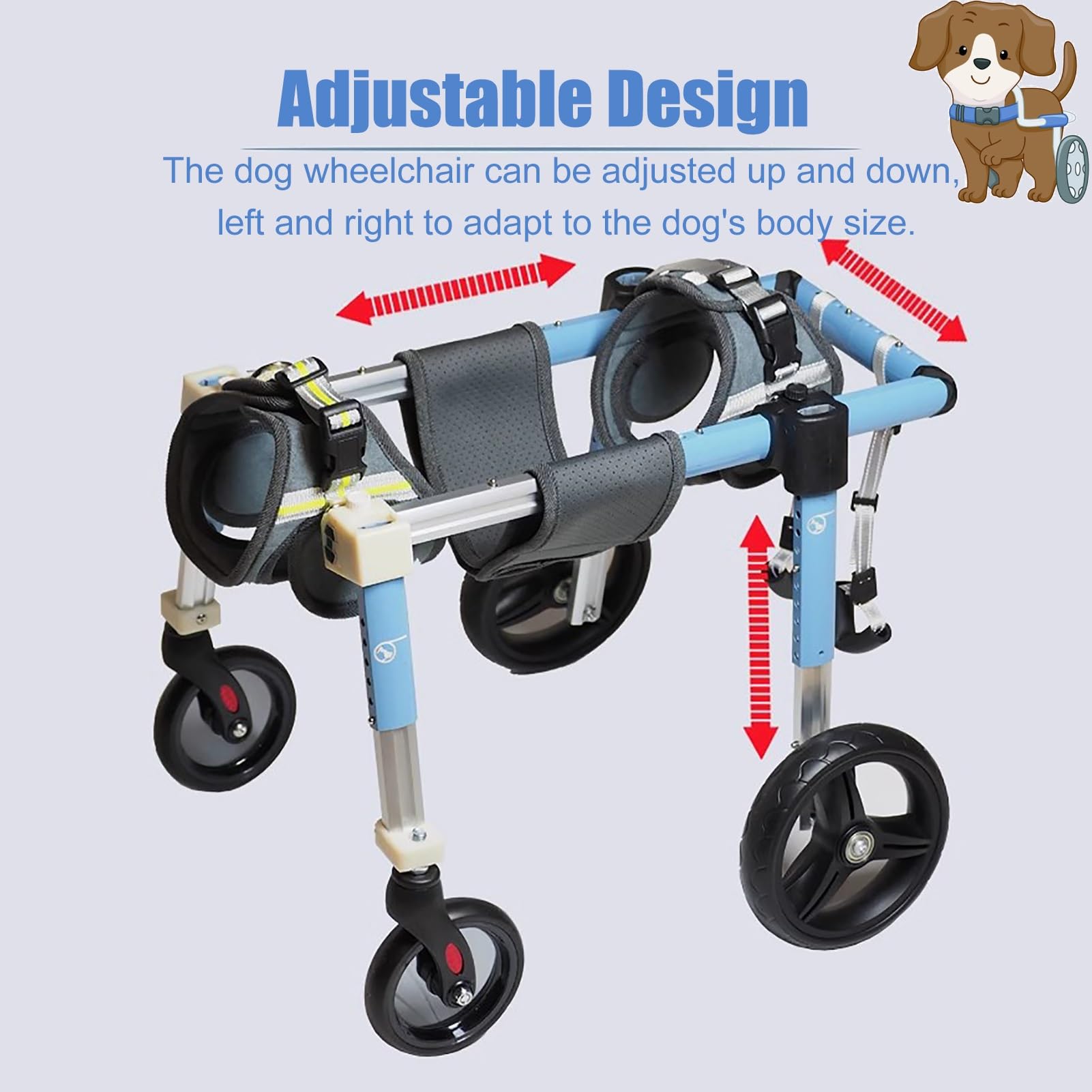 Adjustable XS to XXL Dog Wheelchair - 4 Wheel Convertible to 2 Wheel for Disabled Dogs | Supportive Rear Leg Brace for Mobility Assistance (Pink, Small) - Perfect for Recovering Pets & Senior Dogs with Hip Dysplasia