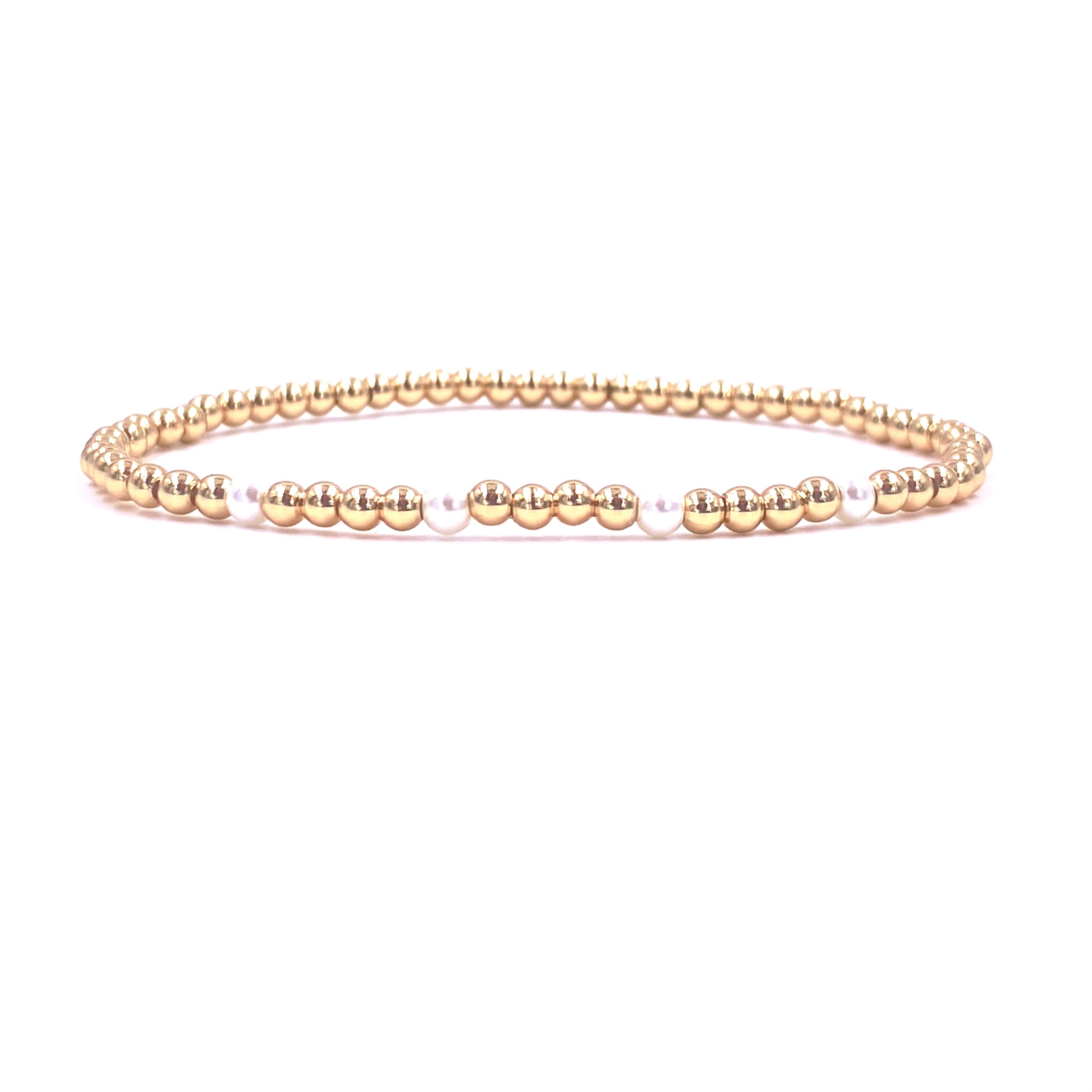 Ashley Gold Stainless Steel Gold Plated 4 Center Freshwater Pearl Stretch Beaded Bracelet for Women - Elegant Jewelry Gift for Birthday, Anniversary & Special Occasions