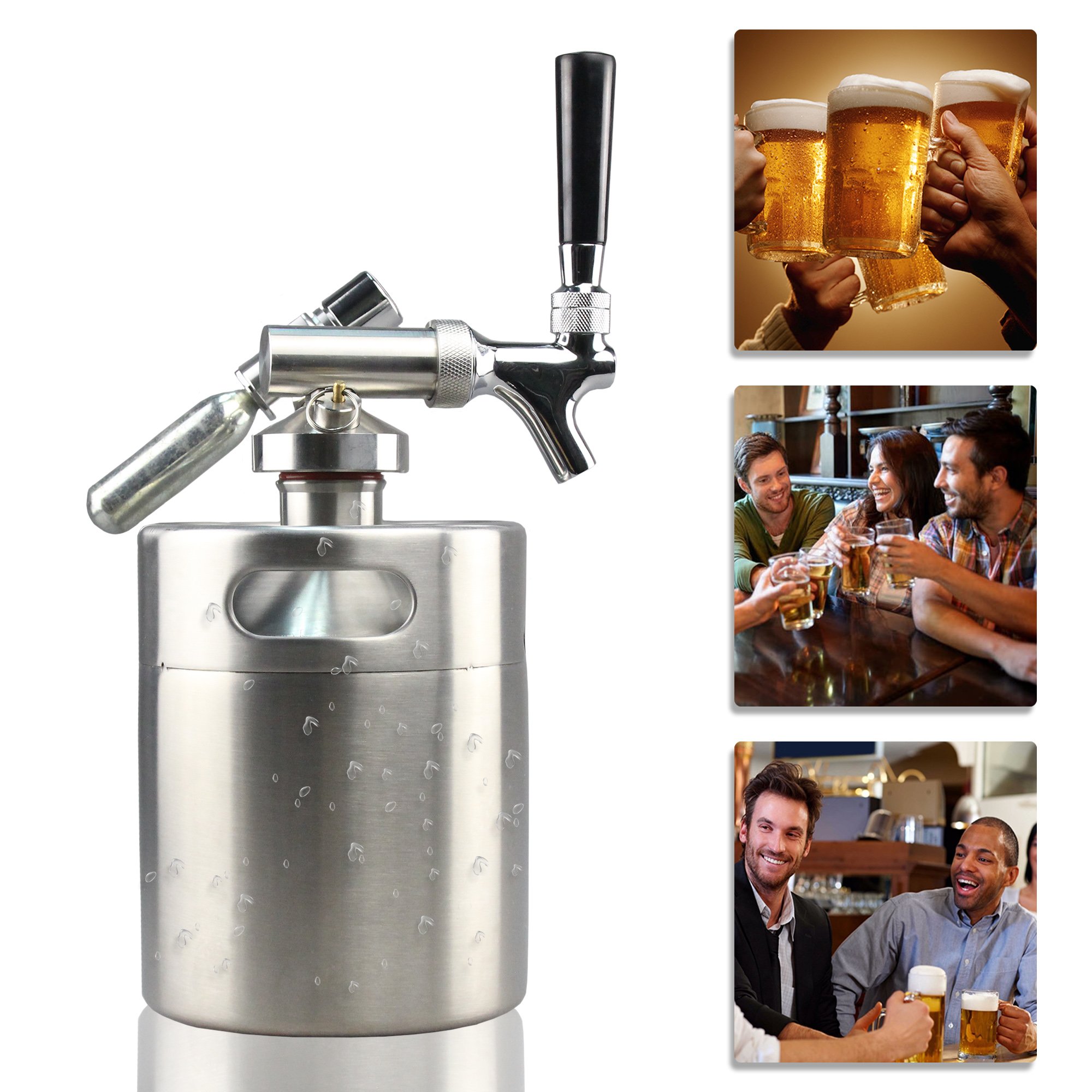 NutriChef Pressurized Growler Tap System - 64oz Stainless Steel Mini Keg Dispenser with CO2 Pressure Regulator - Portable Kegerator Kit for Craft Beer, Draft & Homebrew - Perfect for Parties, Camping & Home Bars