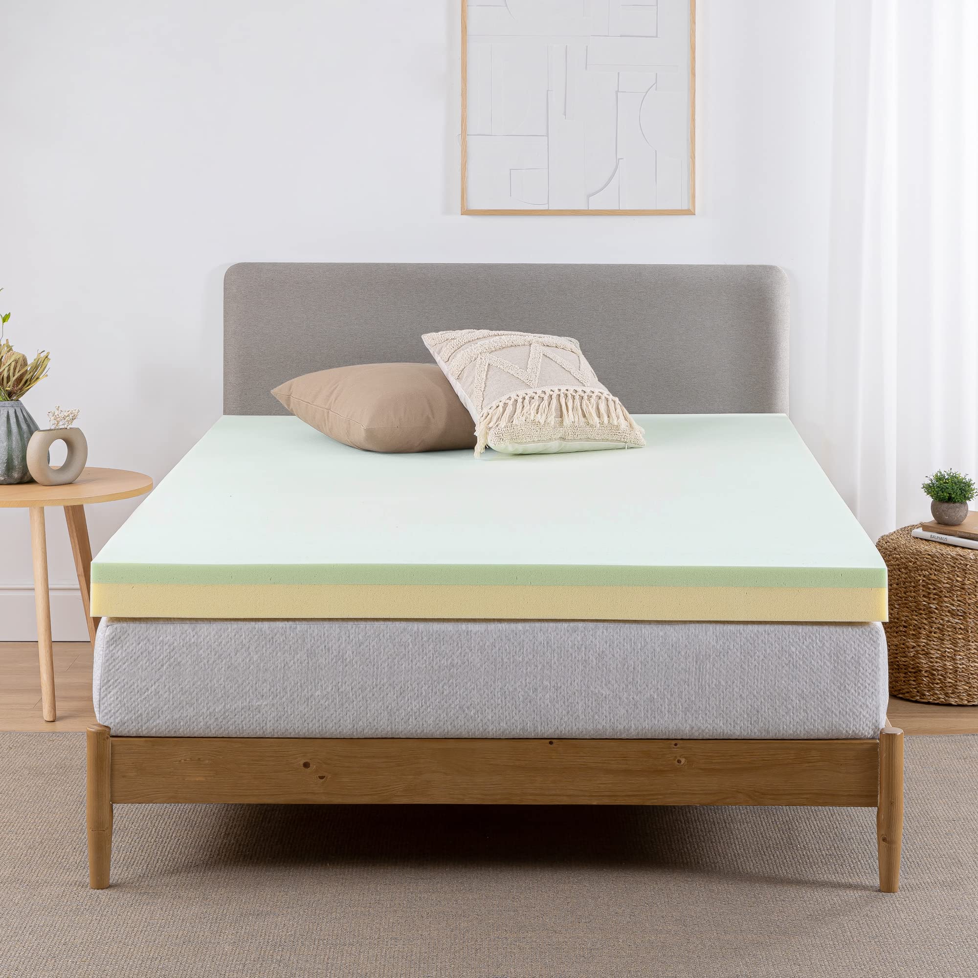 ZINUS 3 Inch Green Tea Memory Foam Mattress Topper Queen Size - Pressure Relieving, CertiPUR-US Certified Cooling Mattress Pad - Perfect for Back Pain Relief & Hot Sleepers, Fits Queen Beds