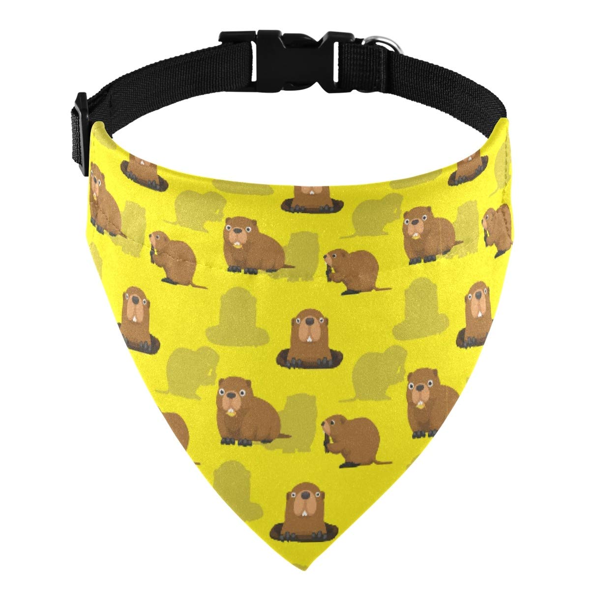 Cute Cartoon Groundhog Dog Collar & Bandana Set - Adjustable Buckle Collar with Detachable Breathable Triangle Scarf - Perfect for Puppy, Cat & Small Pets - Great for Happy Day Celebrations, Pet Fashion & Daily Walks