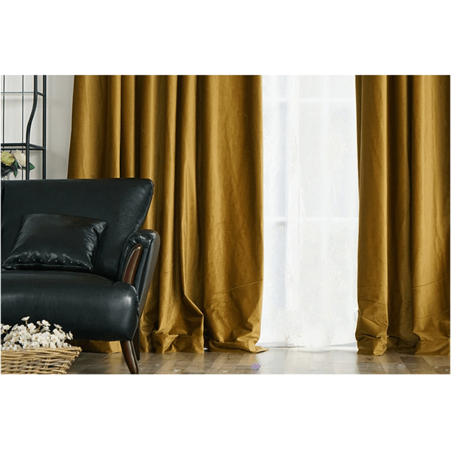 Brittany Velvet Plain Curtains in Ginger Gold - Blackout Drapes for Living Room & Bedroom - Soft Thermal Insulated Window Treatments for Home Decor