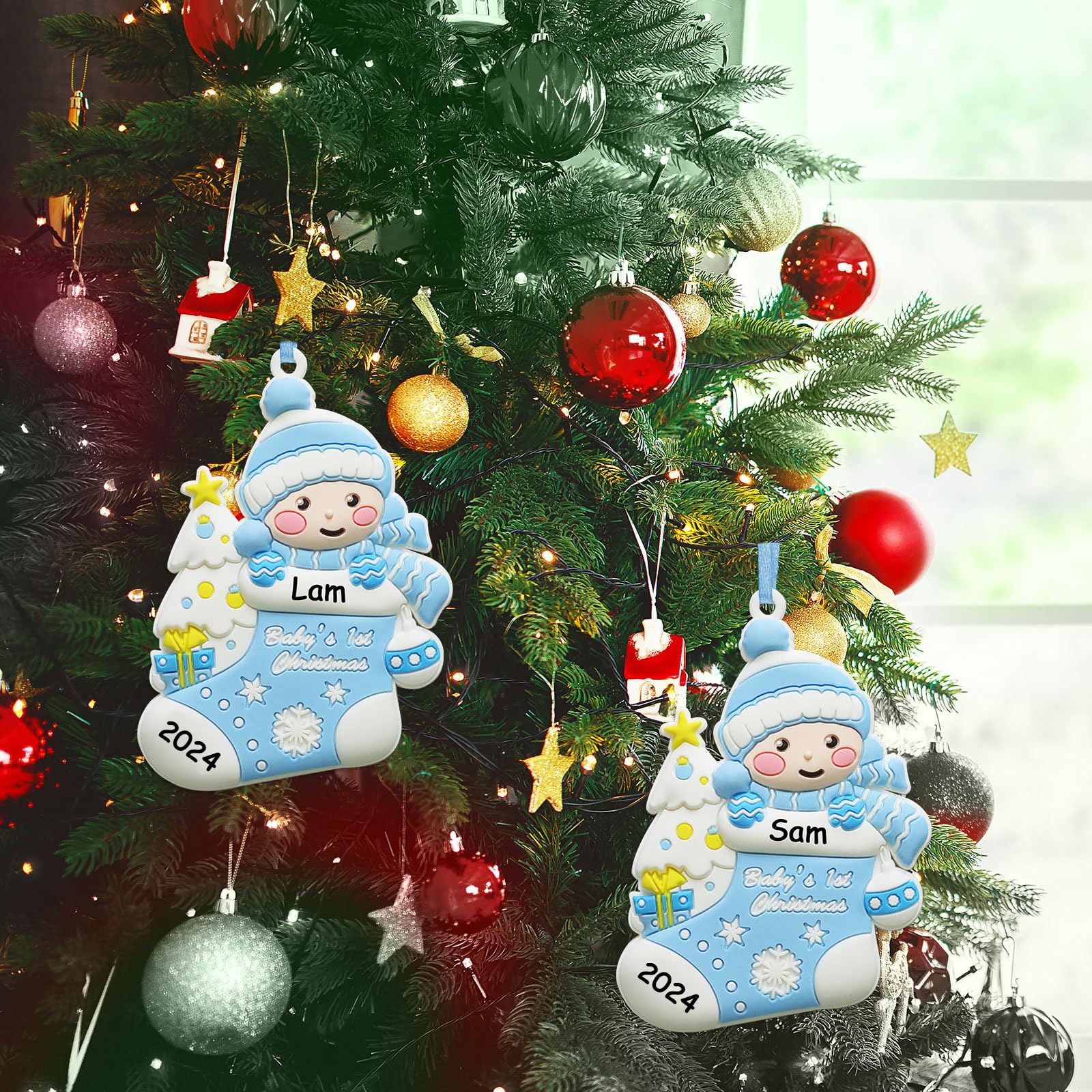 Personalized Baby Boy's First Christmas Ornament 2024 - Custom Handwritten Keepsake for Newborn Boys - Christmas Tree Decoration - Free Engraving - Perfect for Baby's 1st Christmas, Holiday Gifts & Family Keepsakes