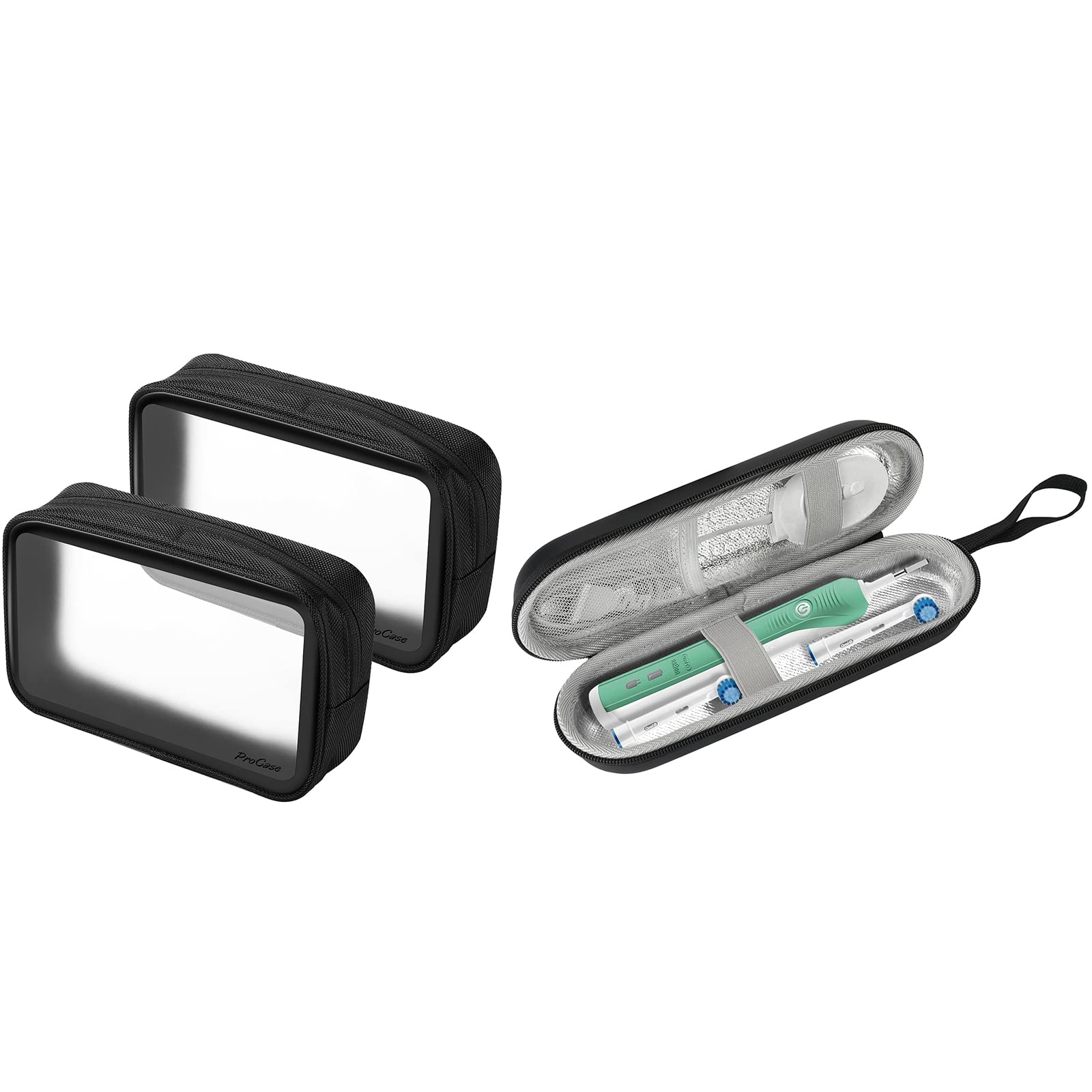 ProCase 2 Pack Waterproof Travel Toiletry Bag Set with Electric Toothbrush Holder - Perfect for Vacation, Business Trips & Gym Essentials Organization