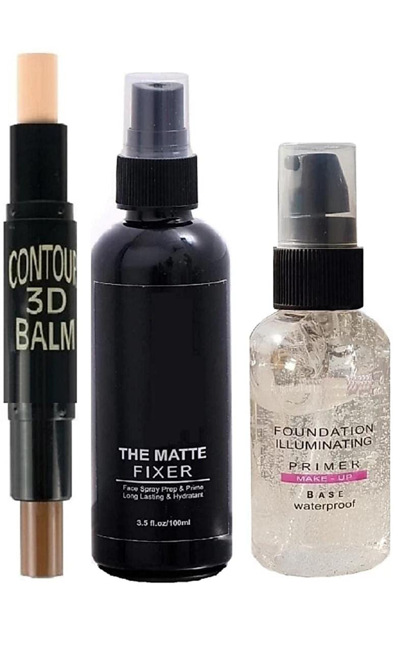 PLETHORA Highlighter & Contour Stick - Face Base Makeup Primer with Matte Finish - Long-Lasting Makeup Fixer Spray (3-Pack) - Perfect for Contouring, Highlighting & All-Day Wear
