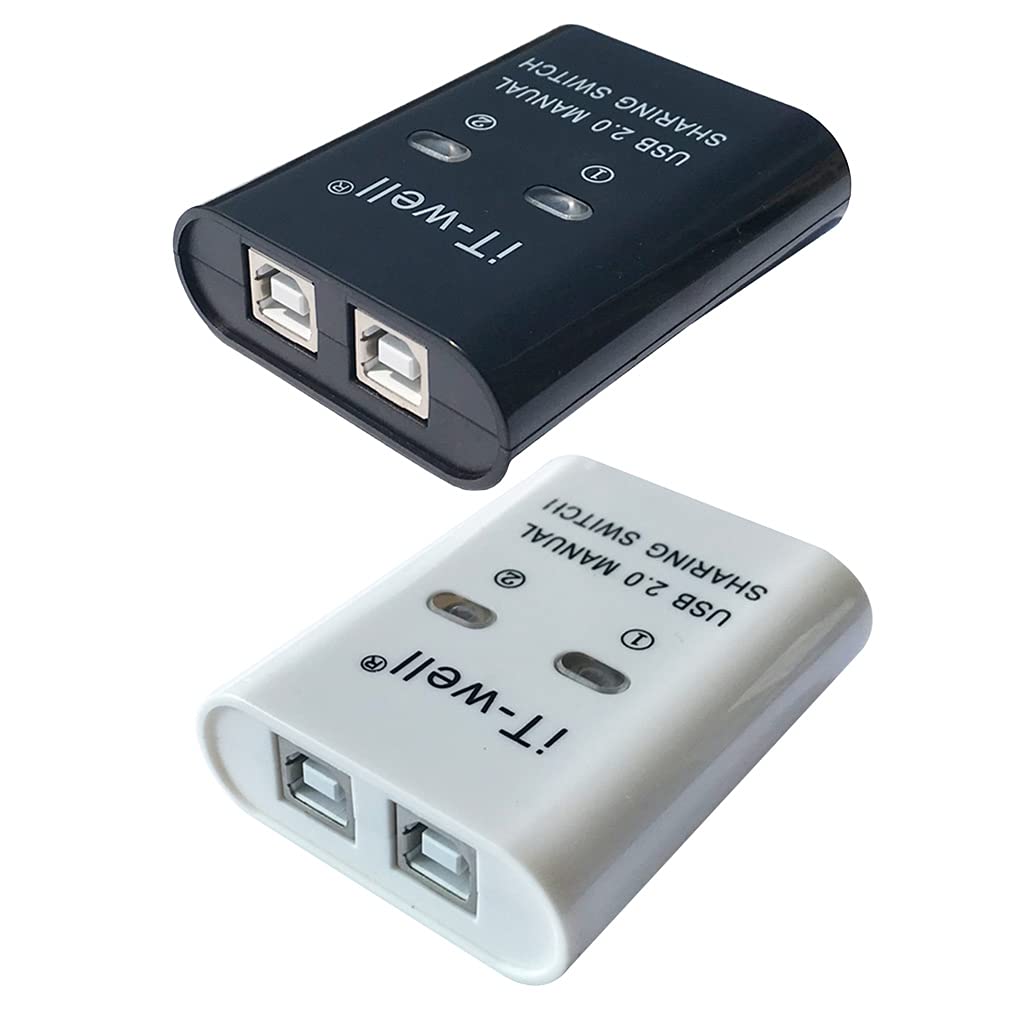 Heylulu USB Switch Selector 2-Port KVM Adapter - Share 1 USB Device Between 2 Computers for Printer, Keyboard & Mouse - USB Printer Sharing Converter (Black) - Perfect for Home Office & Multi-PC Workstations