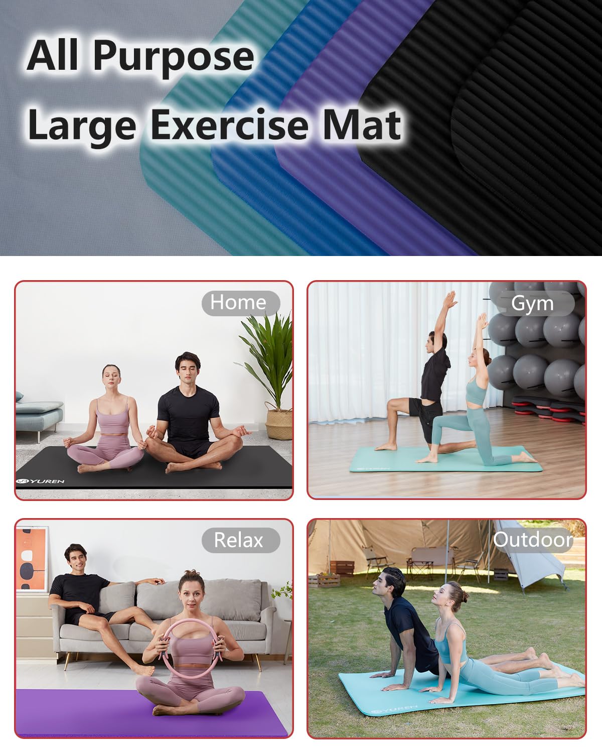 Premium 6'x4' Extra Large Yoga Mat - 2/5 Inch Thick Non-Slip Exercise Mat for Men & Women | Ideal for Home Gym, Yoga, Pilates, Meditation | Includes Convenient Carrying Bag | Perfect for Indoor Workouts, Studio Sessions & Outdoor Yoga Practice