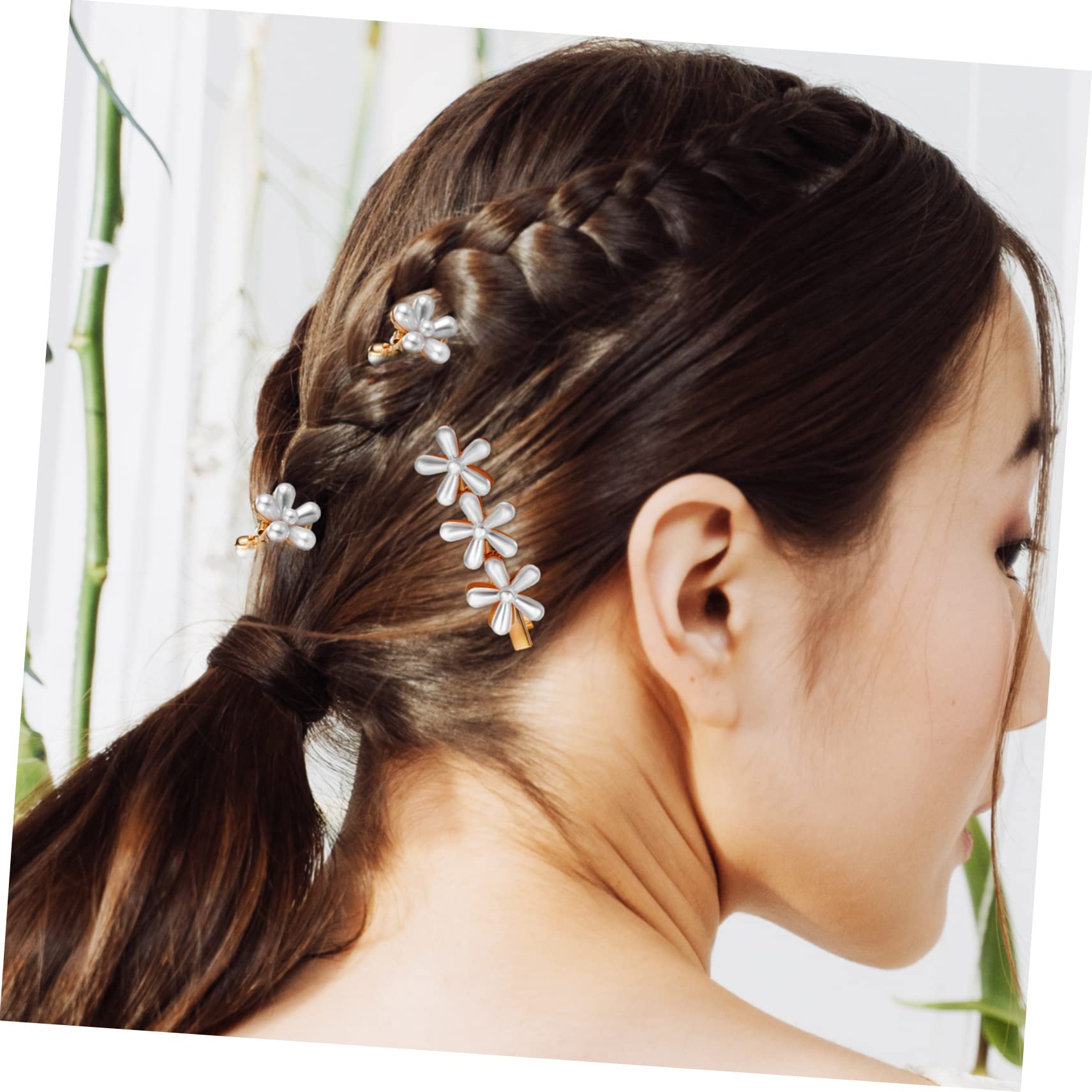 Minkissy Flower Shape Small Claw Hair Clips for Women & Girls - Set of 10 Pearl Floral Hair Clips for Styling, Parties, Weddings & Everyday Wear