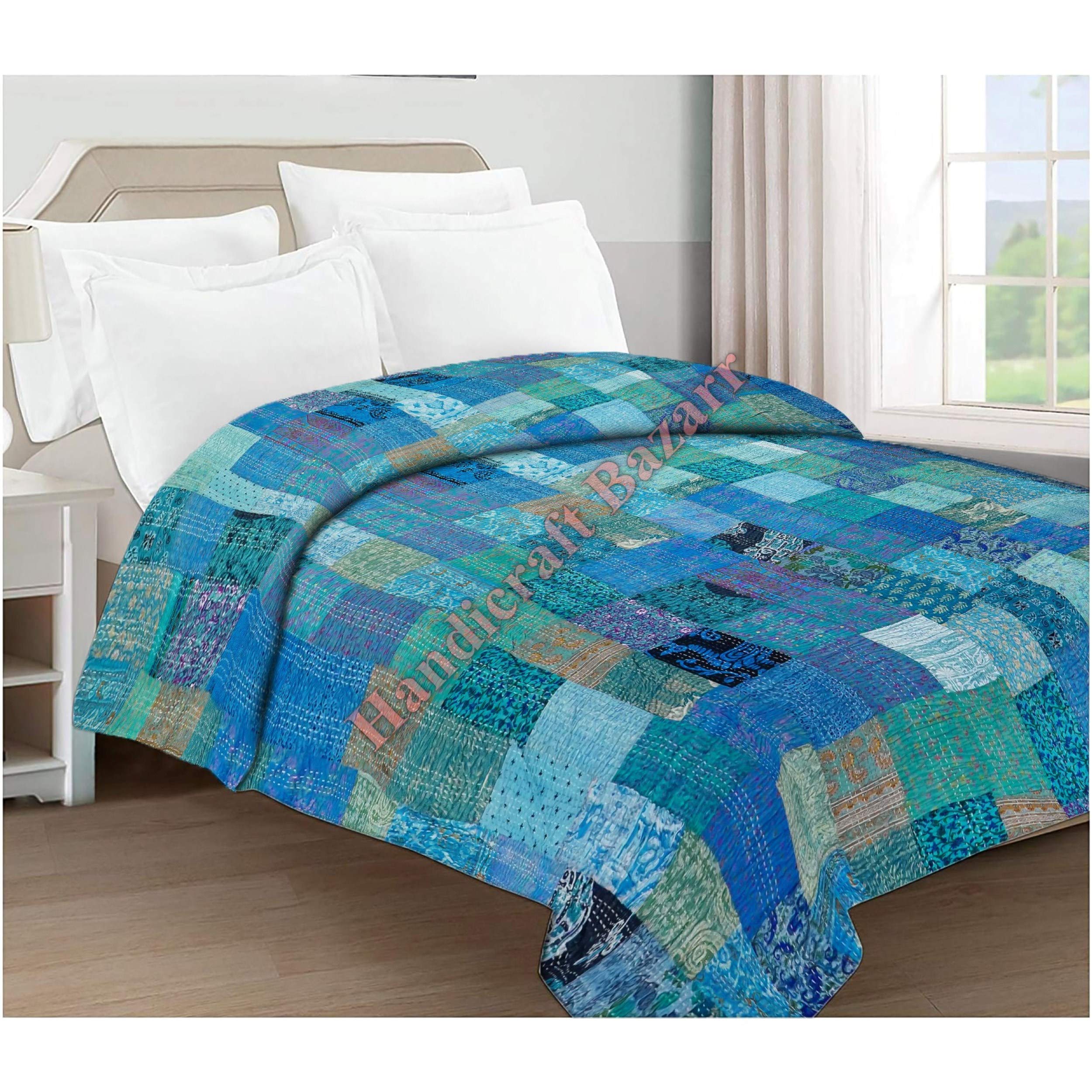 Bohemian King Size Throw Blanket - Handmade Indian Ethnic Silk Reversible Bed Cover, Cotton Quilt for Bed, Sofa & Decor | Perfect for Boho Bedroom, Living Room & Cozy Nights