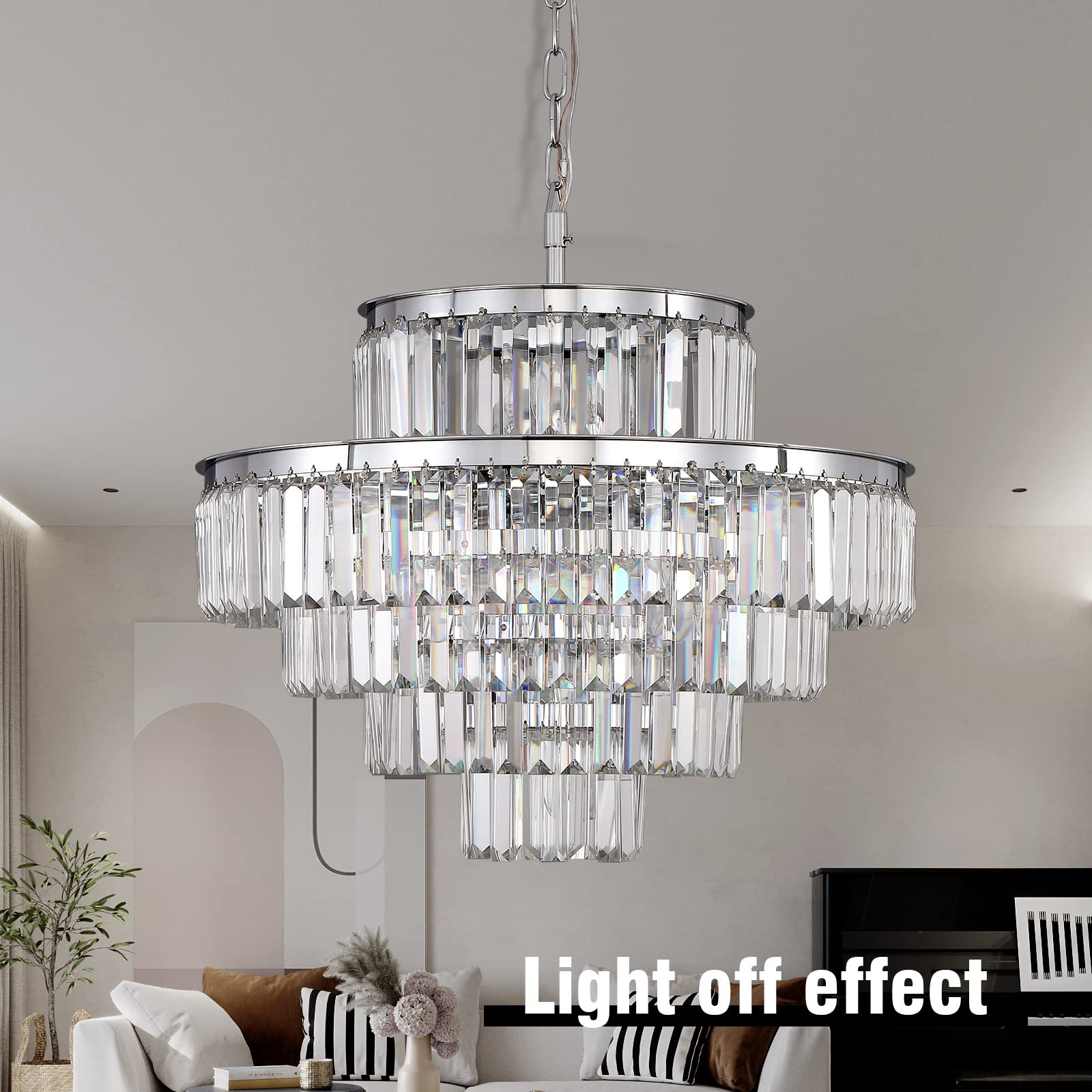 Modern Crystal Chandelier - 5-Tier Round Pendant Ceiling Light Fixture in Chrome (24 Inch) for Dining Room, Living Room, Bedroom & Entryway - Elegant Lighting for Home Decor & Special Occasions