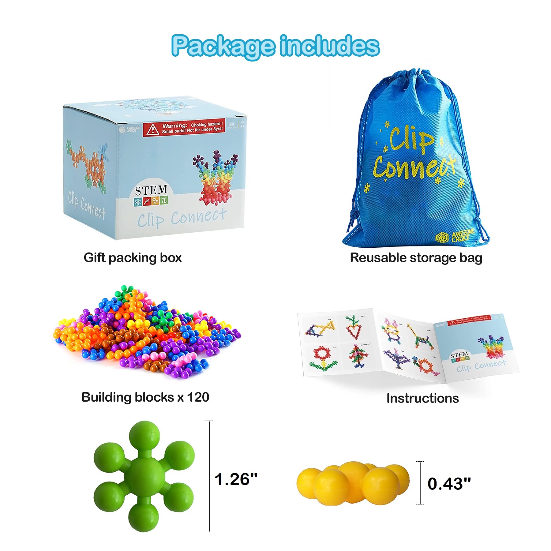 120-Piece Clip Connect STEM Building Blocks Set - 1.26
