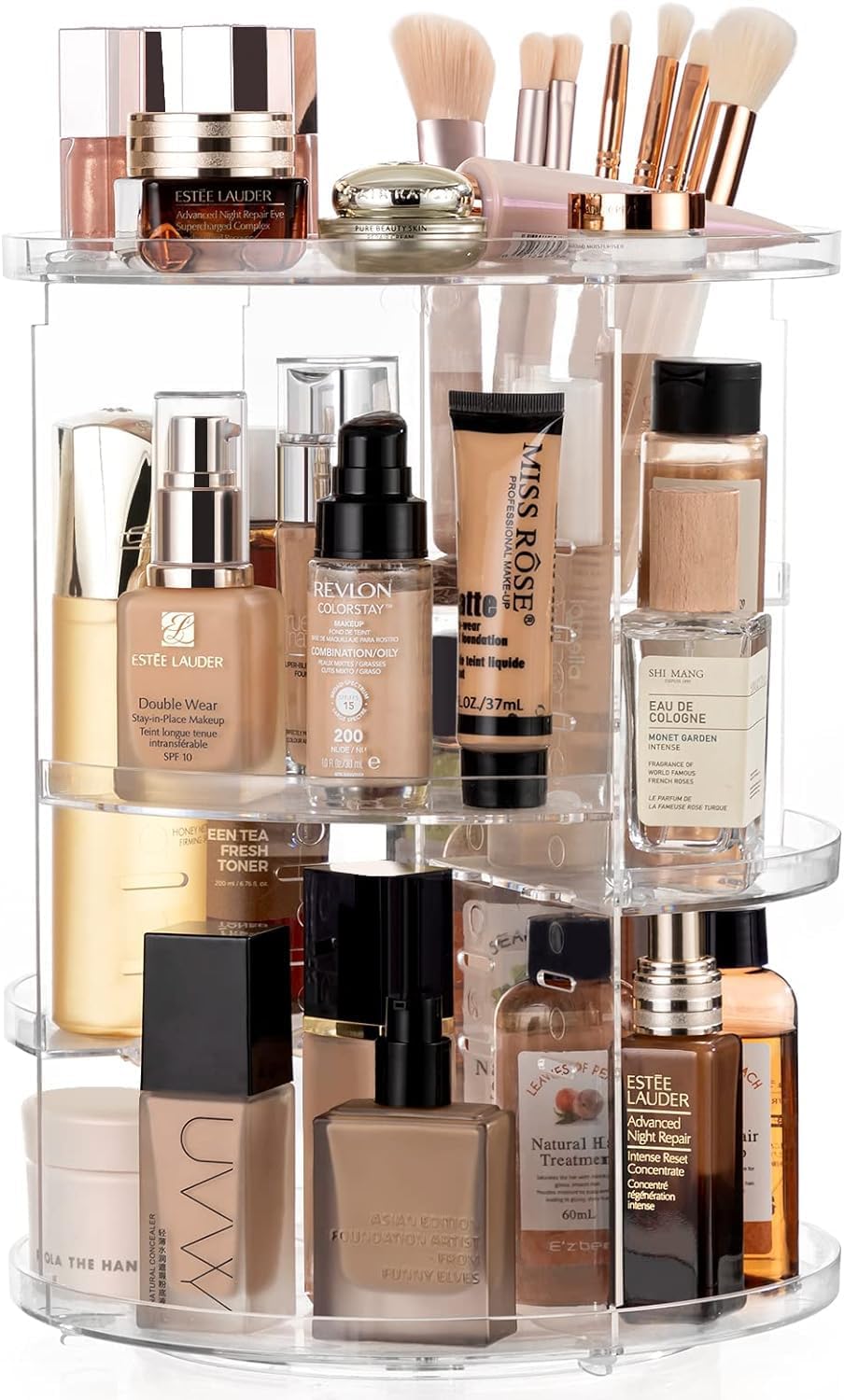 360° Rotating Makeup Organizer - Large Capacity Adjustable Cosmetic Display Stand with DIY Design | Clear Spinning Vanity Organizer for Perfume, Skincare & Makeup Storage | Perfect for Bathroom Countertop, Dressing Table and Bedroom Decor