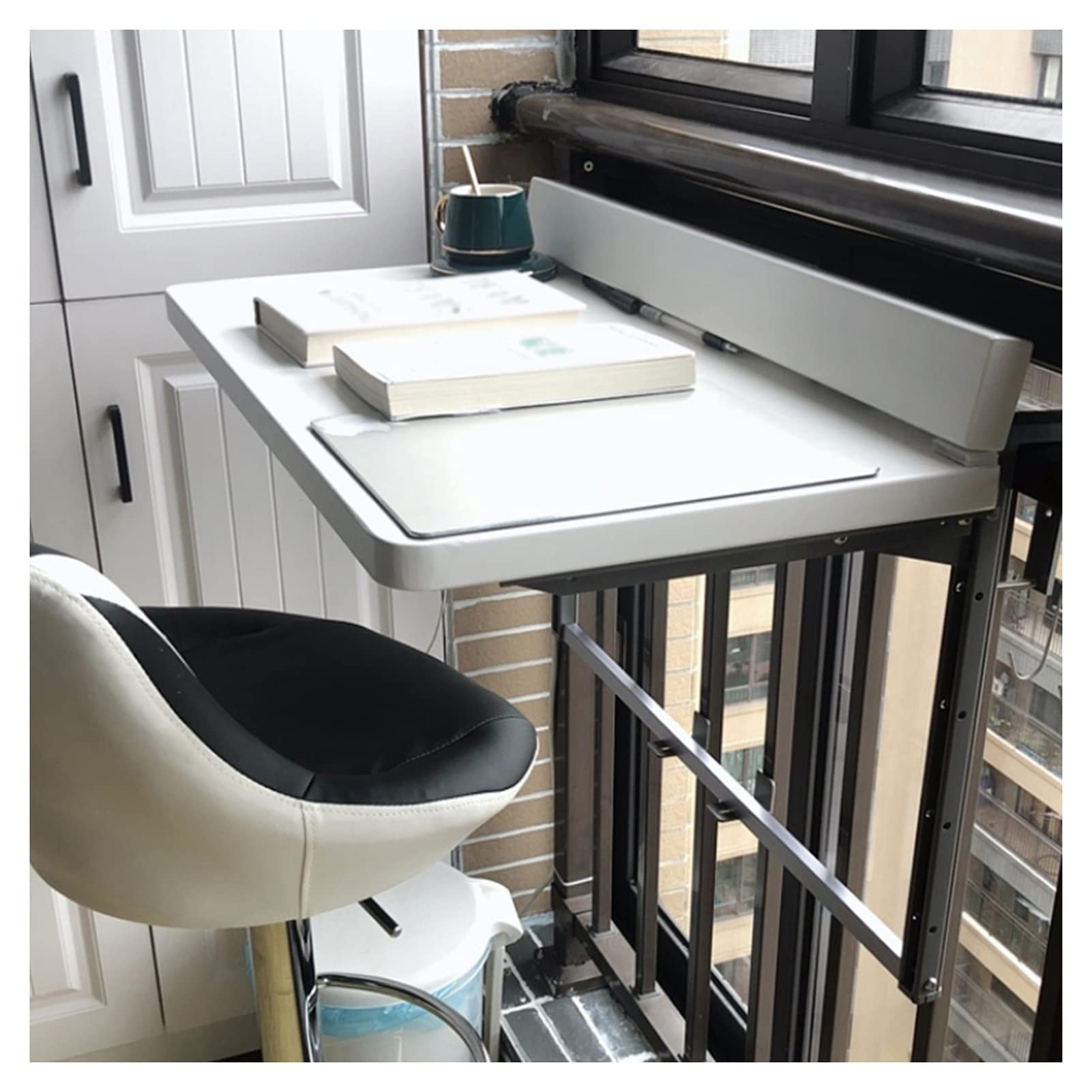 Folding Solid Wood Balcony Hanging Table - Adjustable Height Floating Drop Leaf Desk for Small Spaces - Waterproof Patio Dining Table for Apartments, Tiny Homes & Outdoor Use (White, 80x40cm) - Perfect for Breakfast Nooks, Balcony Relaxation & Space-Saving Dining