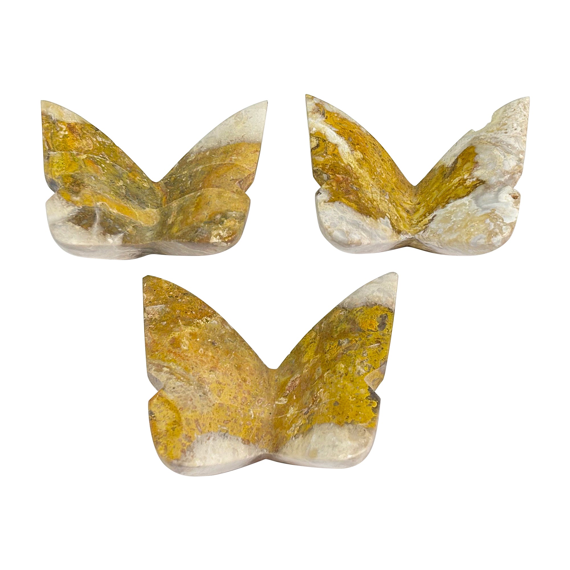 Hand Carved Neo Bumble Bee Jasper Butterfly Wings Pair - Natural Crystal Gemstone Insect Figurine Home Decor - Perfect for Meditation Spaces, Yoga Rooms & Spiritual Gift Giving
