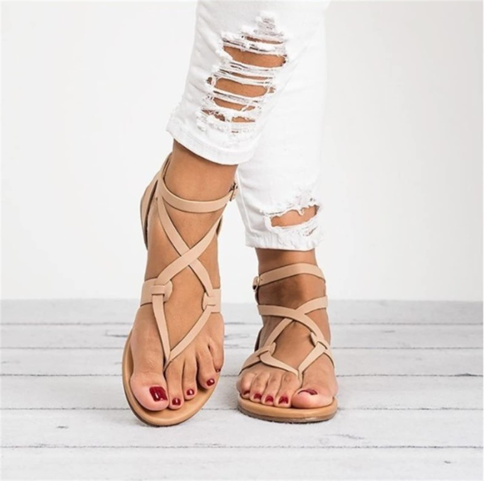 Women's Dressy Summer Sandals - Comfortable Ankle Strap Flat Sandals for Casual Wear & Beach | Perfect for Outdoor Activities, Vacation & Daily Walking