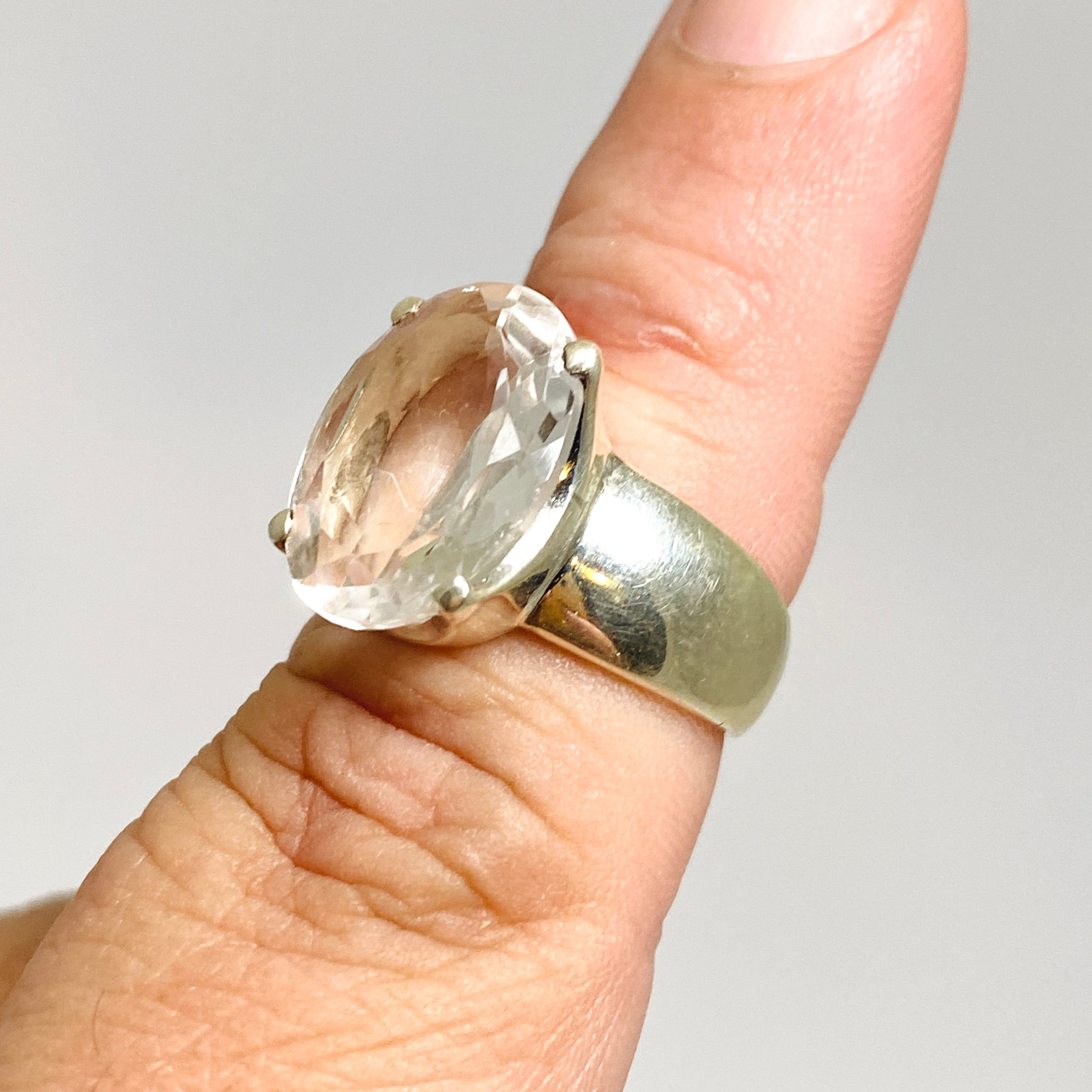 Clear Quartz Oval Faceted Ring - Size 7 PRGJ705 - Elegant Crystal Jewelry for Women, Wedding, Party & Everyday Wear